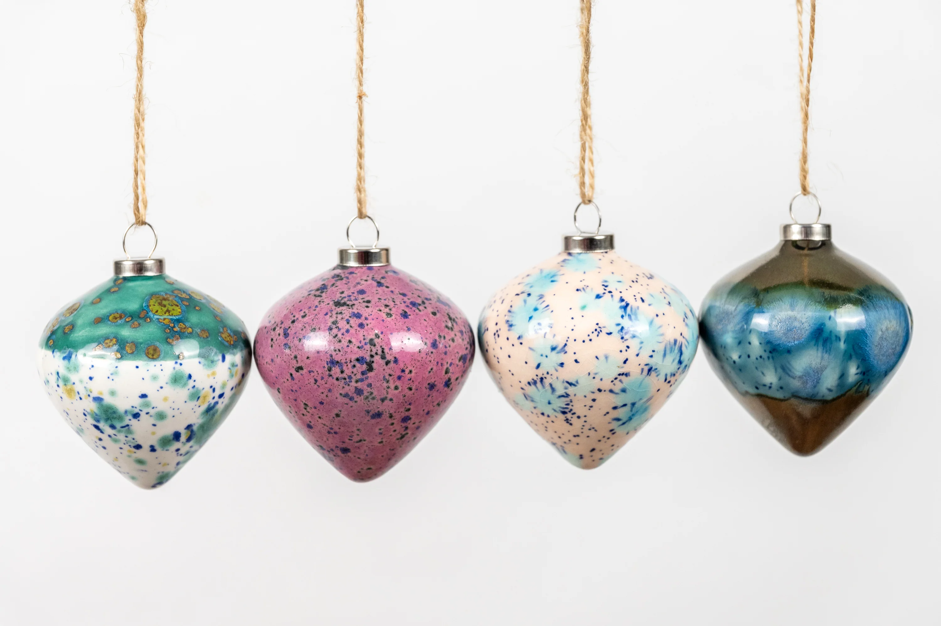 Pink, Blue, Turquoise & Cream Set of 4 baubles | Diamond Shape - Image 2