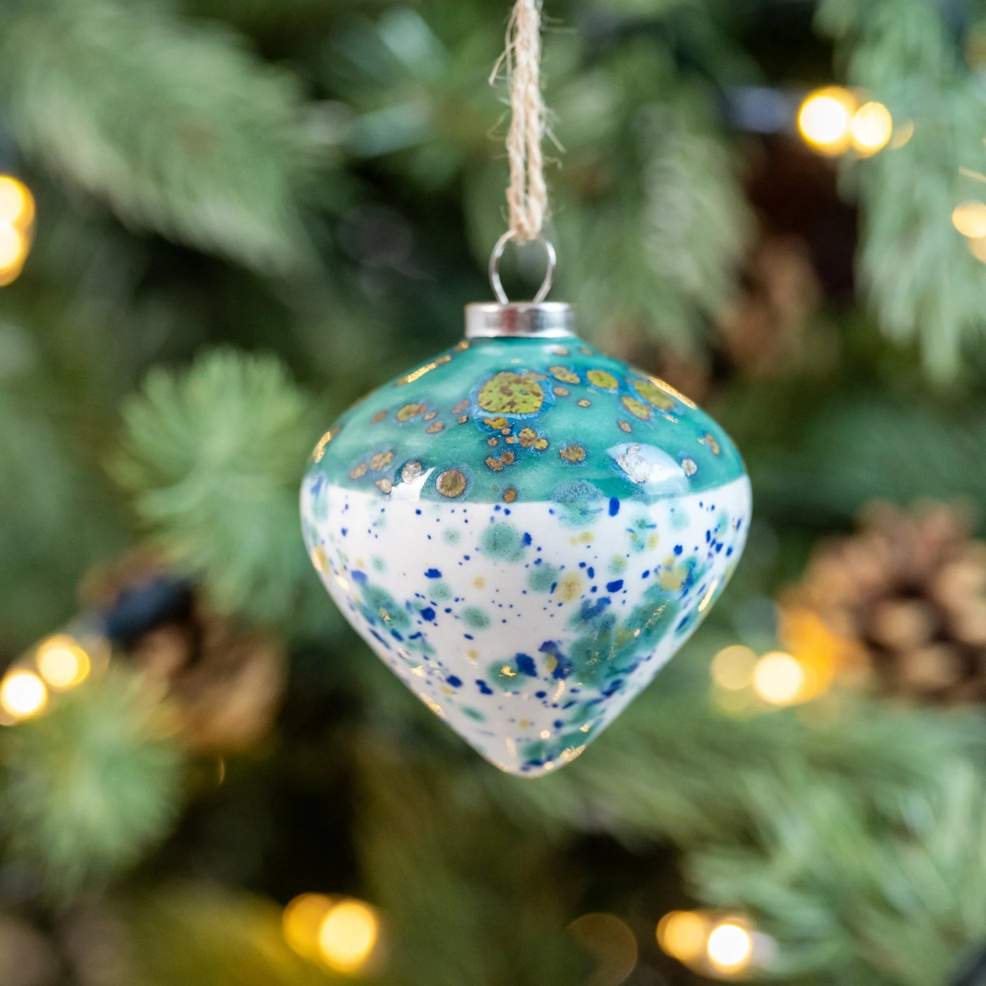 Pink, Blue, Turquoise & Cream Set of 4 baubles | Diamond Shape - Image 6