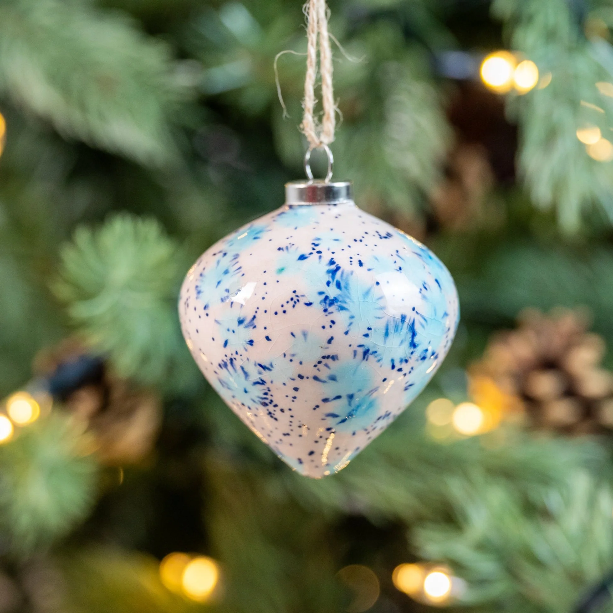 Pink, Blue, Turquoise & Cream Set of 4 baubles | Diamond Shape - Image 8