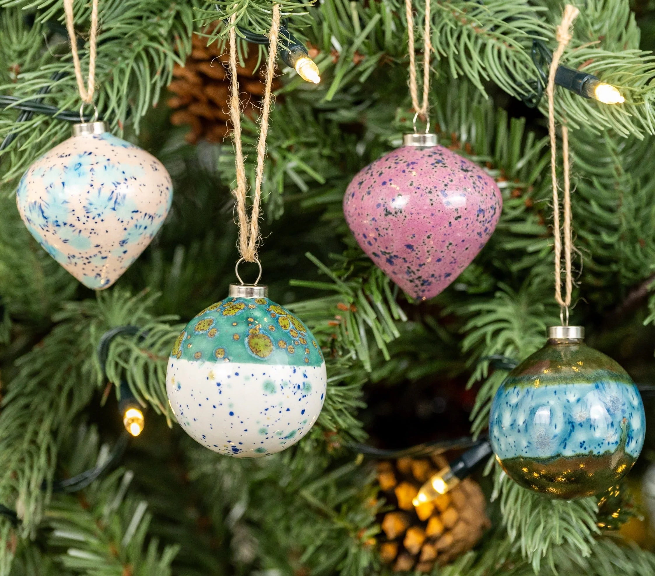 Pink, Blue, Turquoise & Cream Set of 4 baubles | Round Shape - Image 10