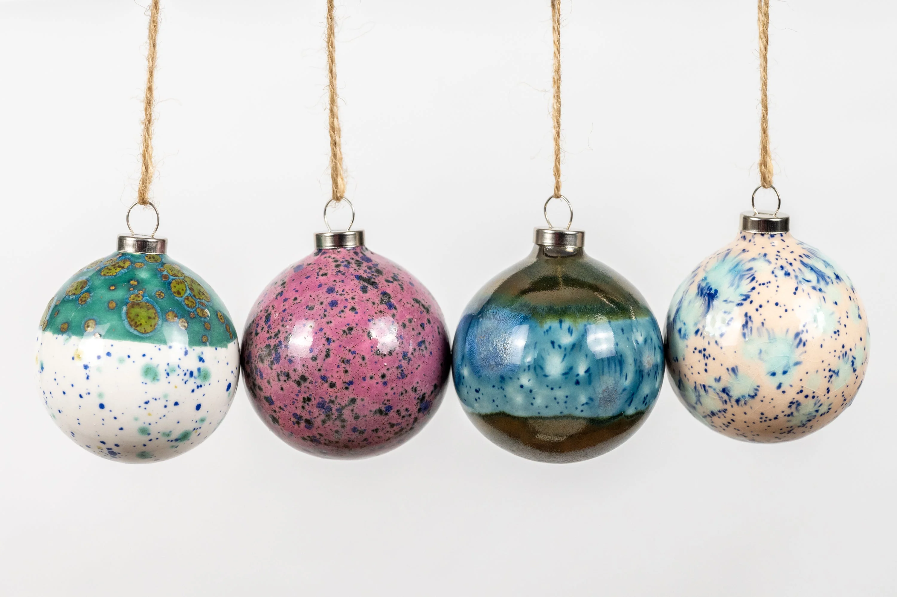 Pink, Blue, Turquoise & Cream Set of 4 baubles | Round Shape - Image 2