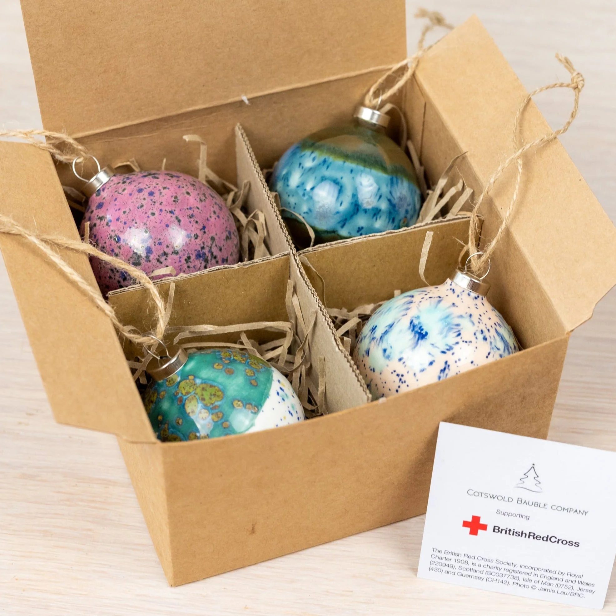Pink, Blue, Turquoise & Cream Set of 4 baubles | Round Shape - Image 3