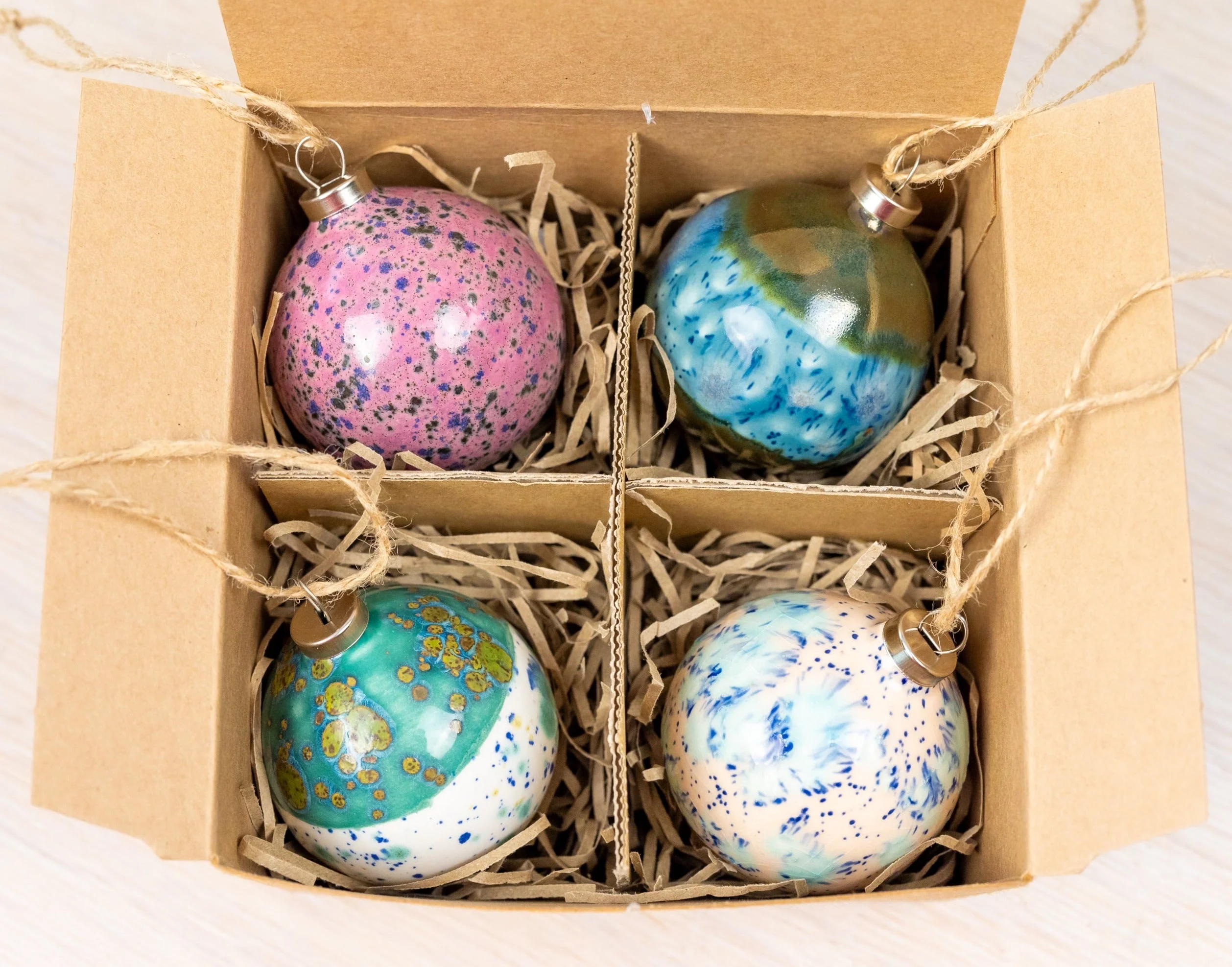 Pink, Blue, Turquoise & Cream Set of 4 baubles | Round Shape - Image 5