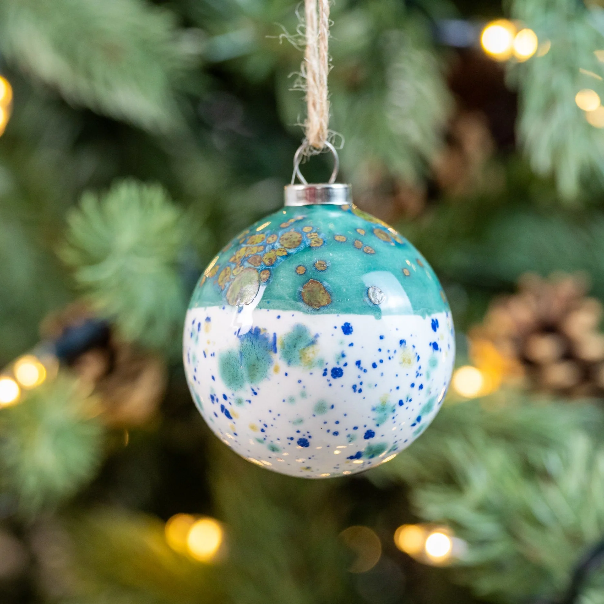 Pink, Blue, Turquoise & Cream Set of 4 baubles | Round Shape - Image 8