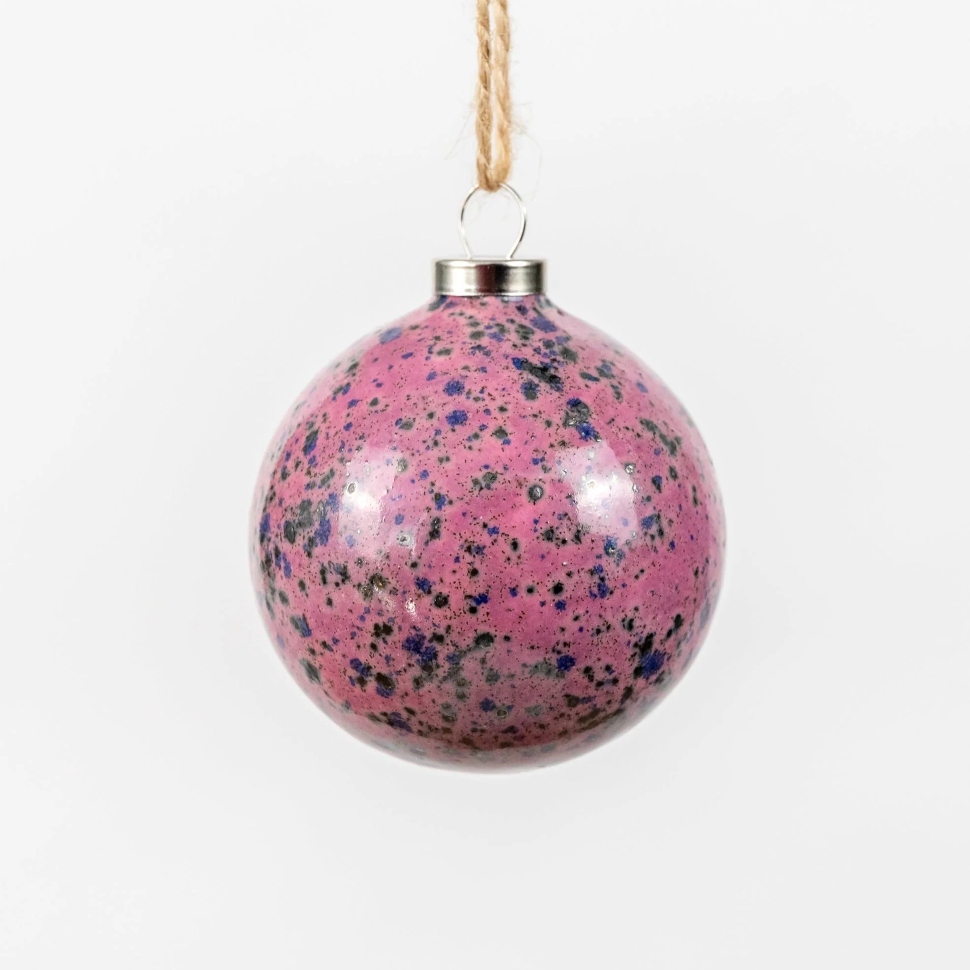 Pink & Grey Hand-Painted Ceramic Bauble | Round Shape - Image 2