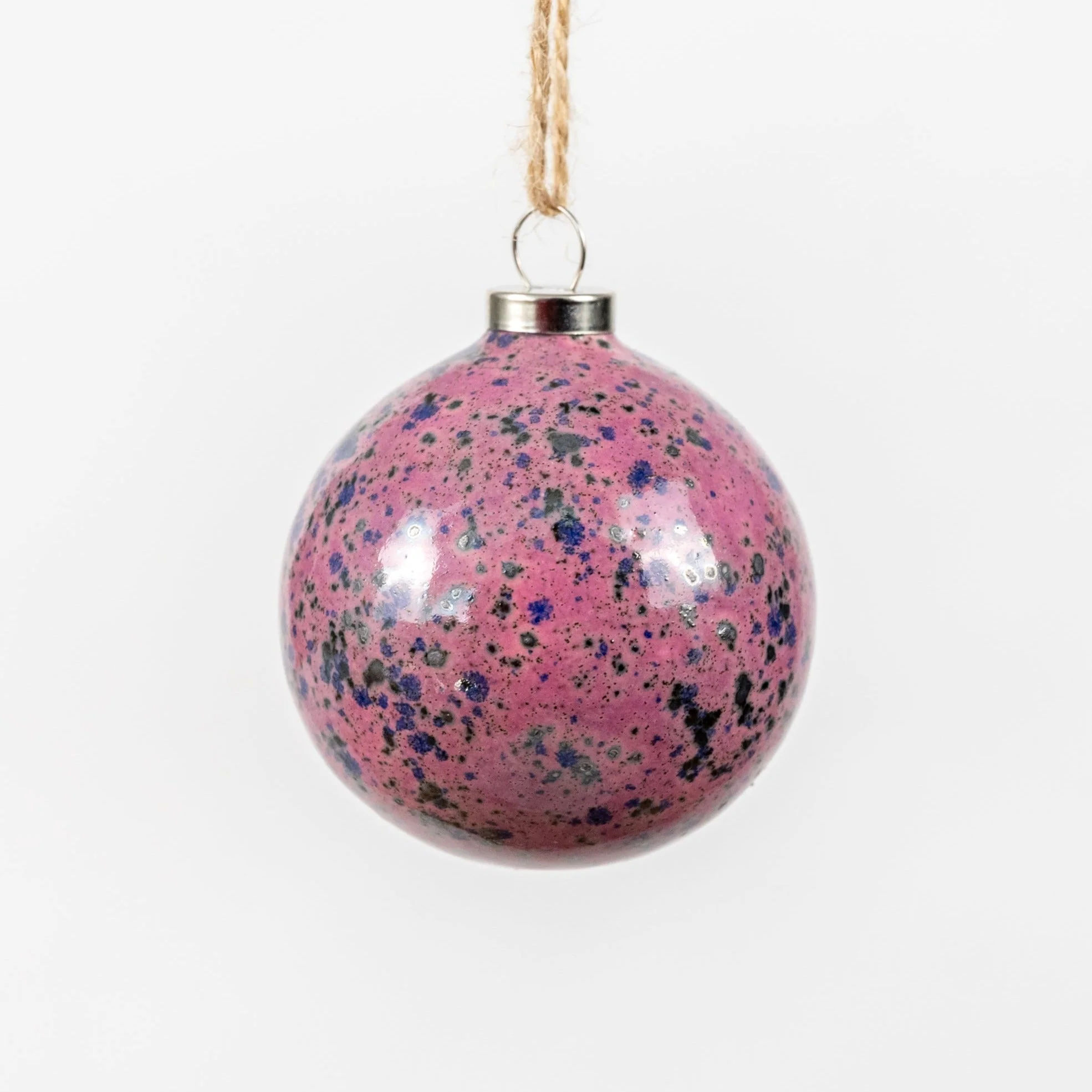 Pink & Grey Hand-Painted Ceramic Bauble | Round Shape - Image 6