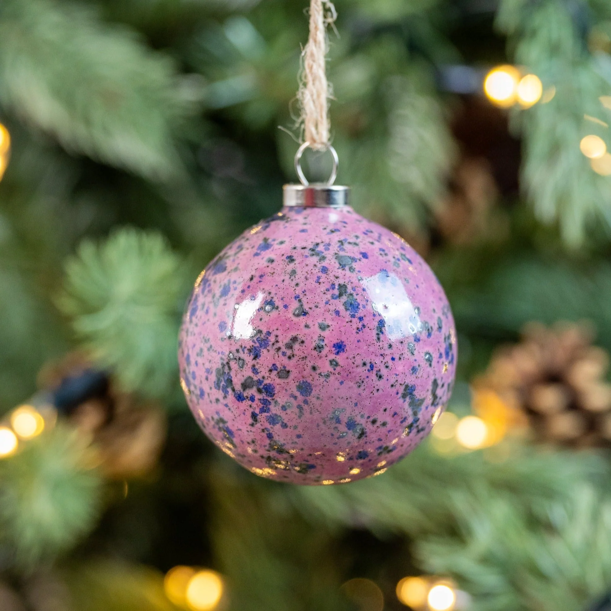 Pink & Grey Hand-Painted Ceramic Bauble | Round Shape - Image 7