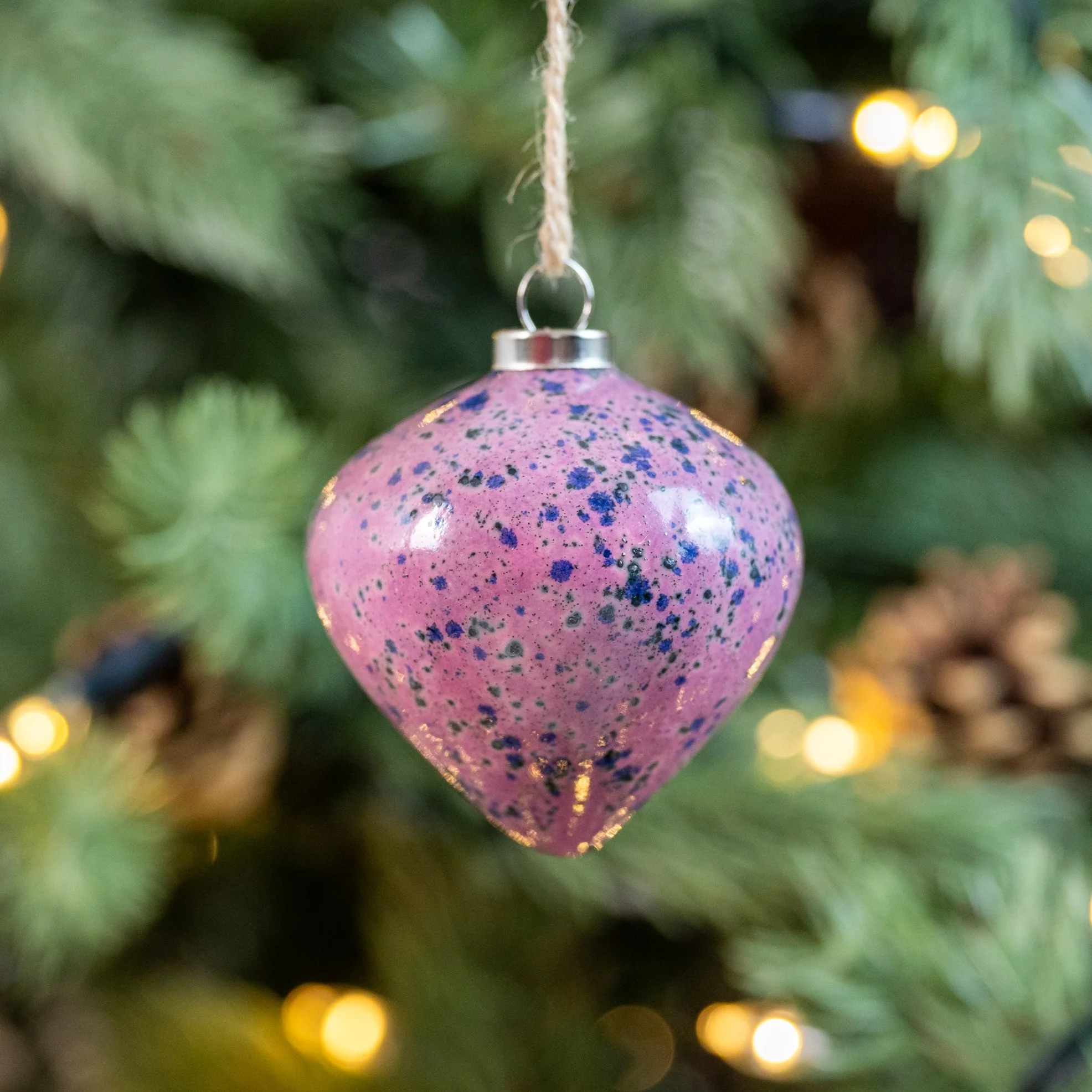 Pink & Grey Hand-Painted Ceramic Bauble | Diamond Shape