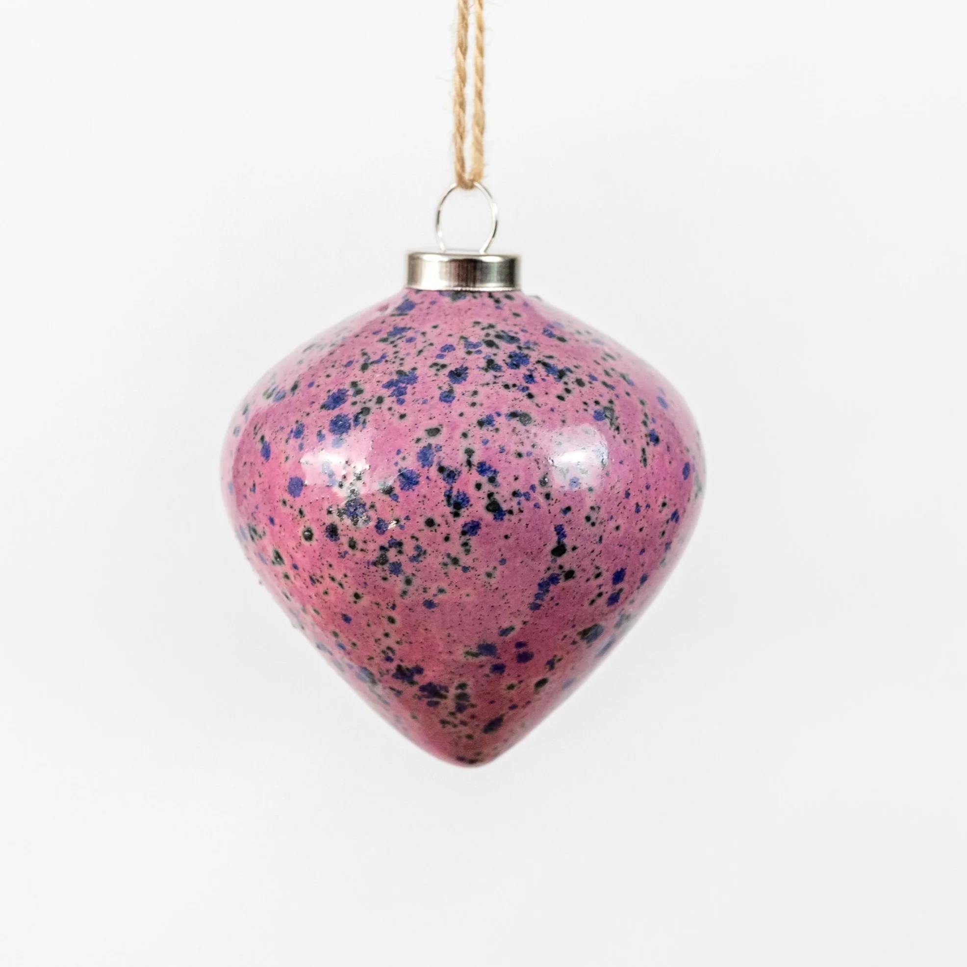 Pink & Grey Hand-Painted Ceramic Bauble | Diamond Shape - Image 2