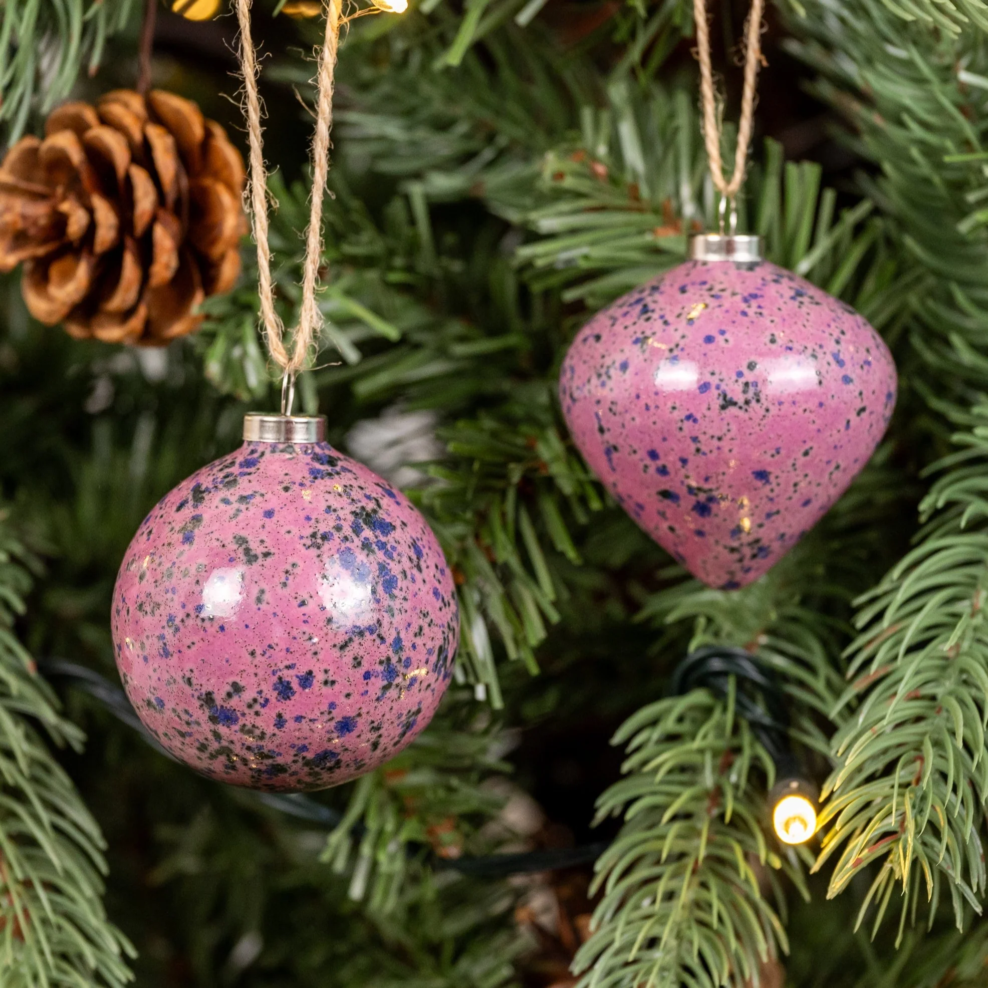 Pink & Grey Hand-Painted Ceramic Bauble | Diamond Shape - Image 6