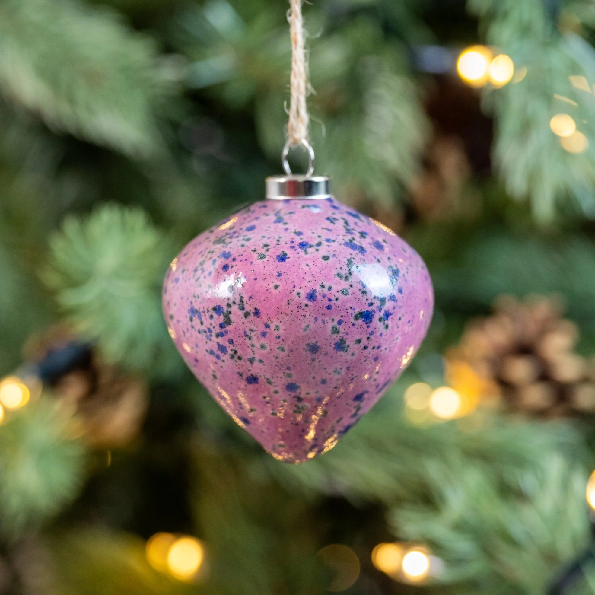 Pink & Grey Hand-Painted Ceramic Bauble | Diamond Shape - Image 7