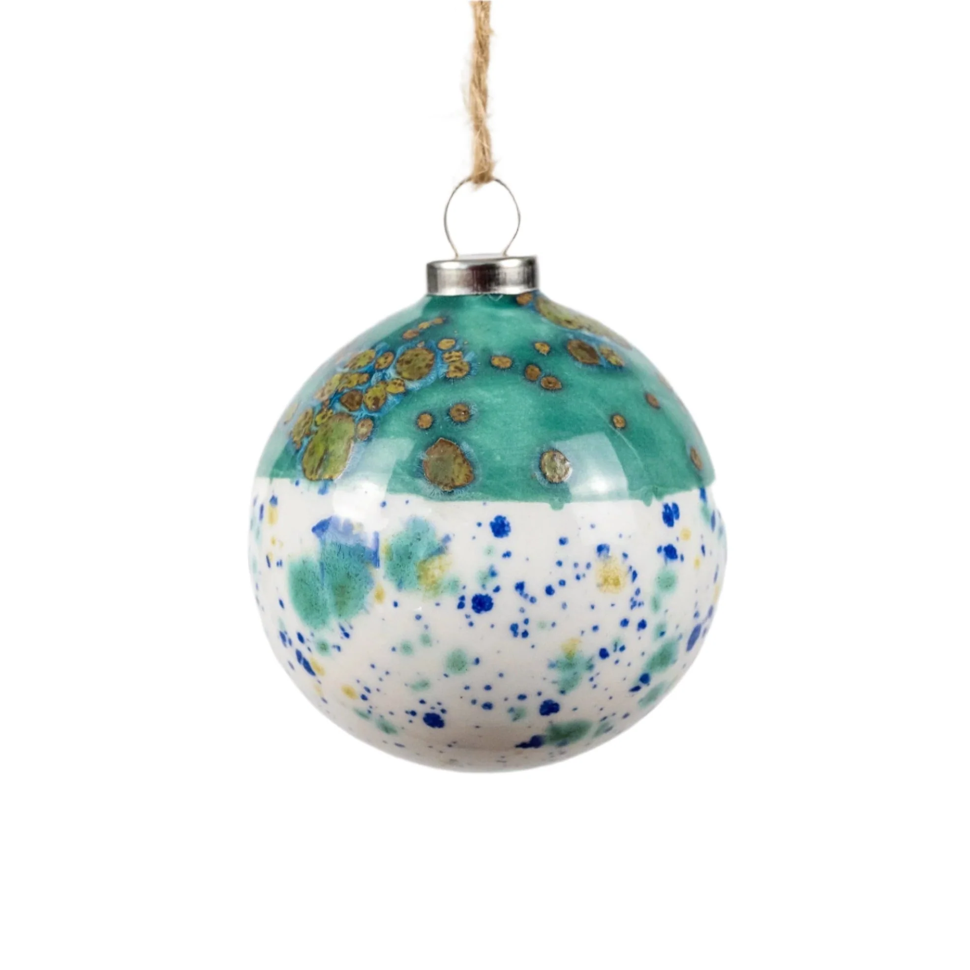 Turquoise & White Hand-Painted Ceramic Bauble | Round Shape - Image 2