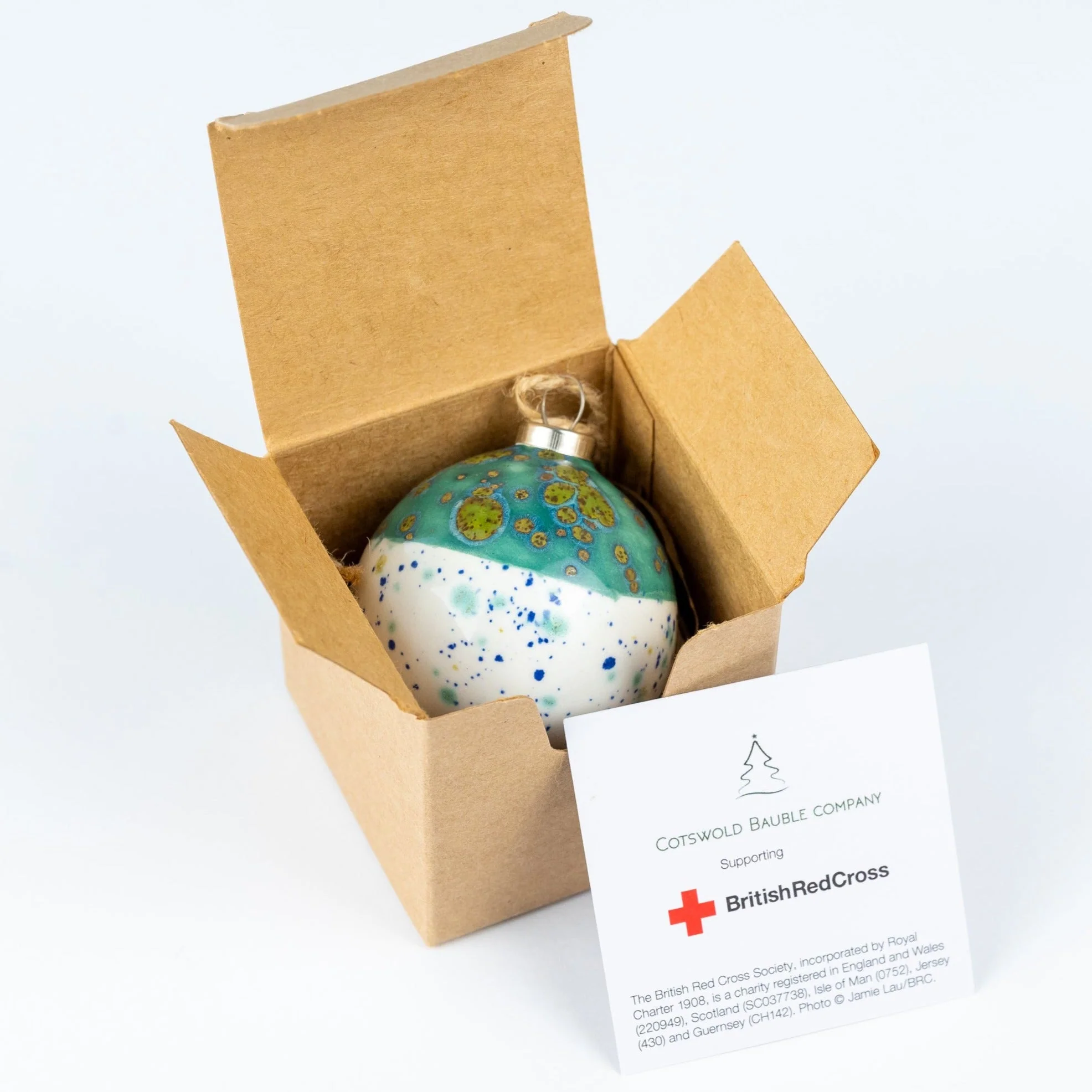 Turquoise & White Hand-Painted Ceramic Bauble | Round Shape - Image 4