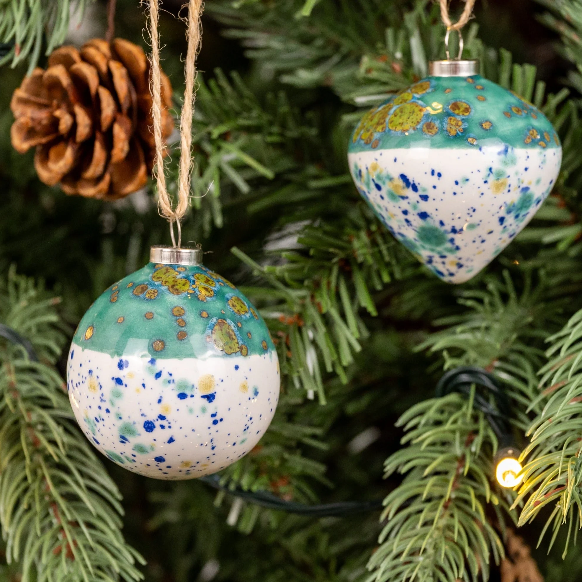 Turquoise & White Hand-Painted Ceramic Bauble | Round Shape - Image 5
