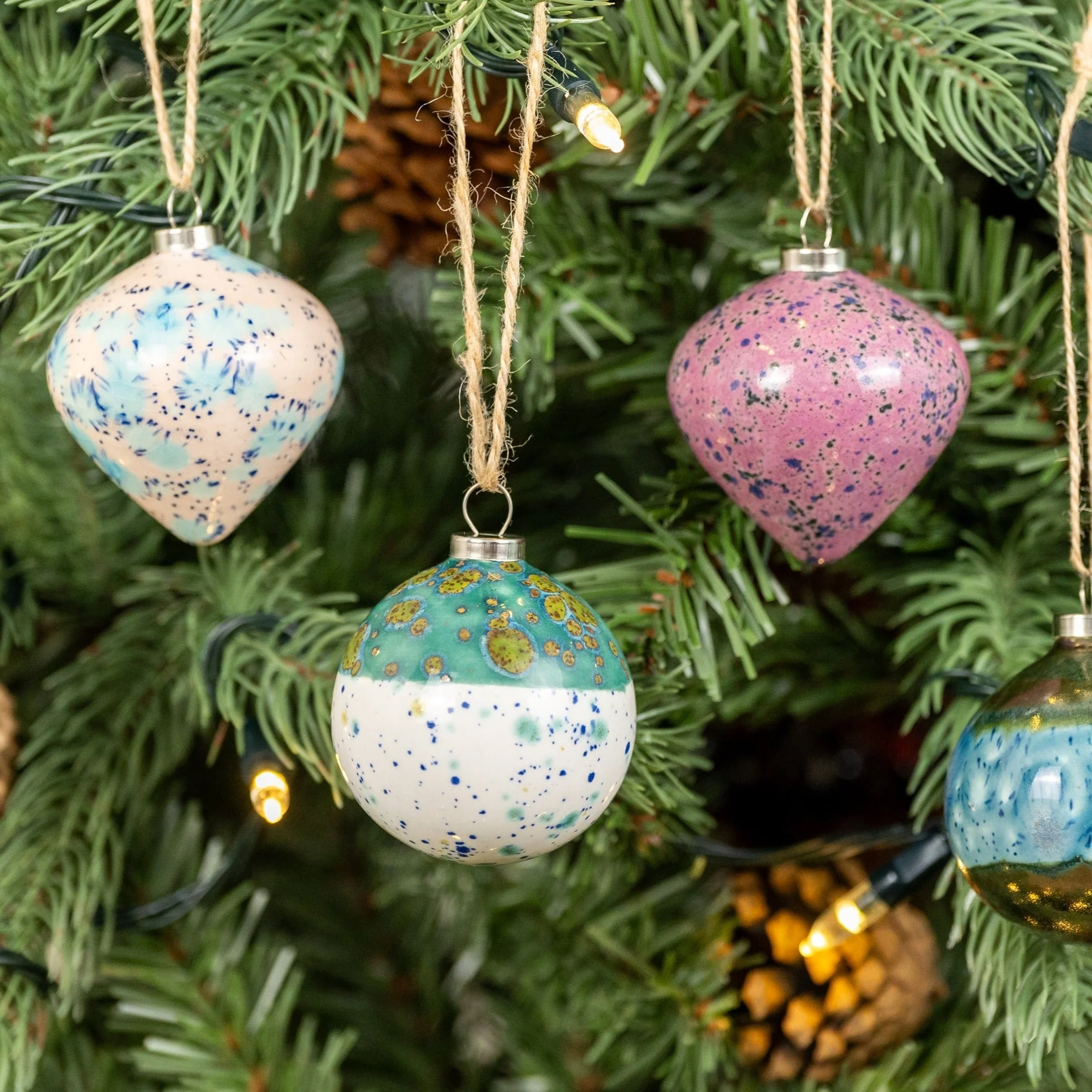 Turquoise & White Hand-Painted Ceramic Bauble | Round Shape - Image 6