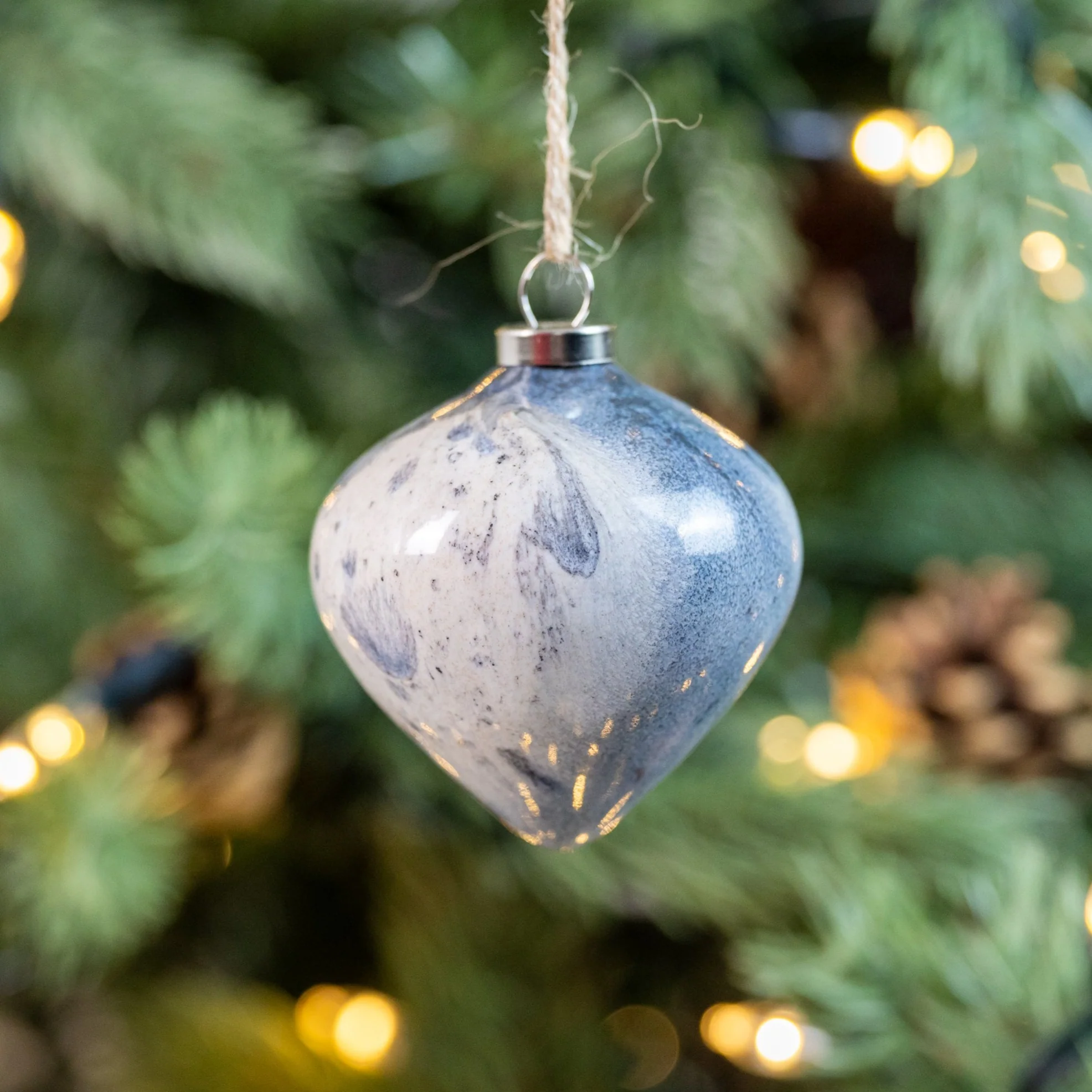 White & Grey Hand-Painted Ceramic Bauble | Diamond Shape - Image 2