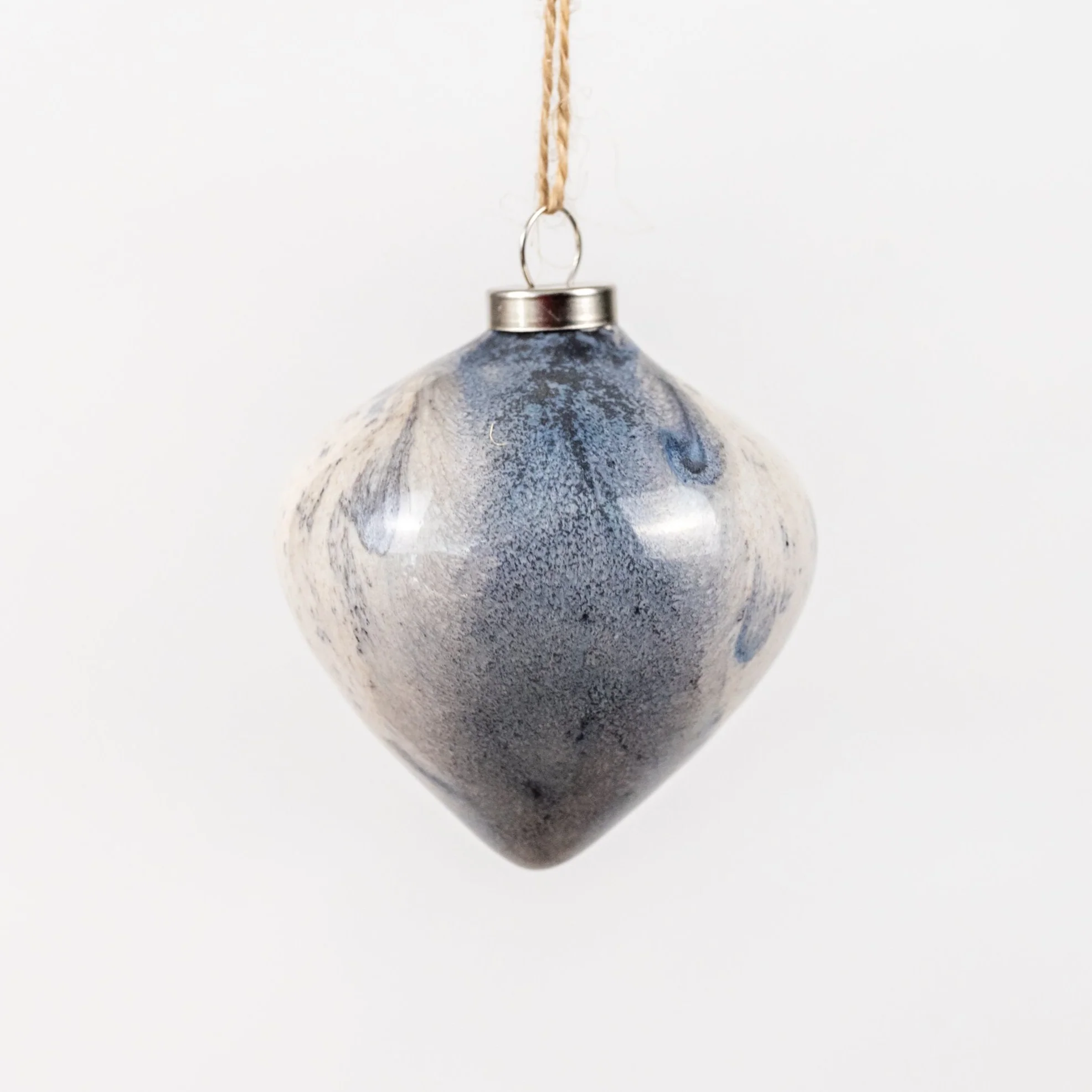 White & Grey Hand-Painted Ceramic Bauble | Diamond Shape - Image 3