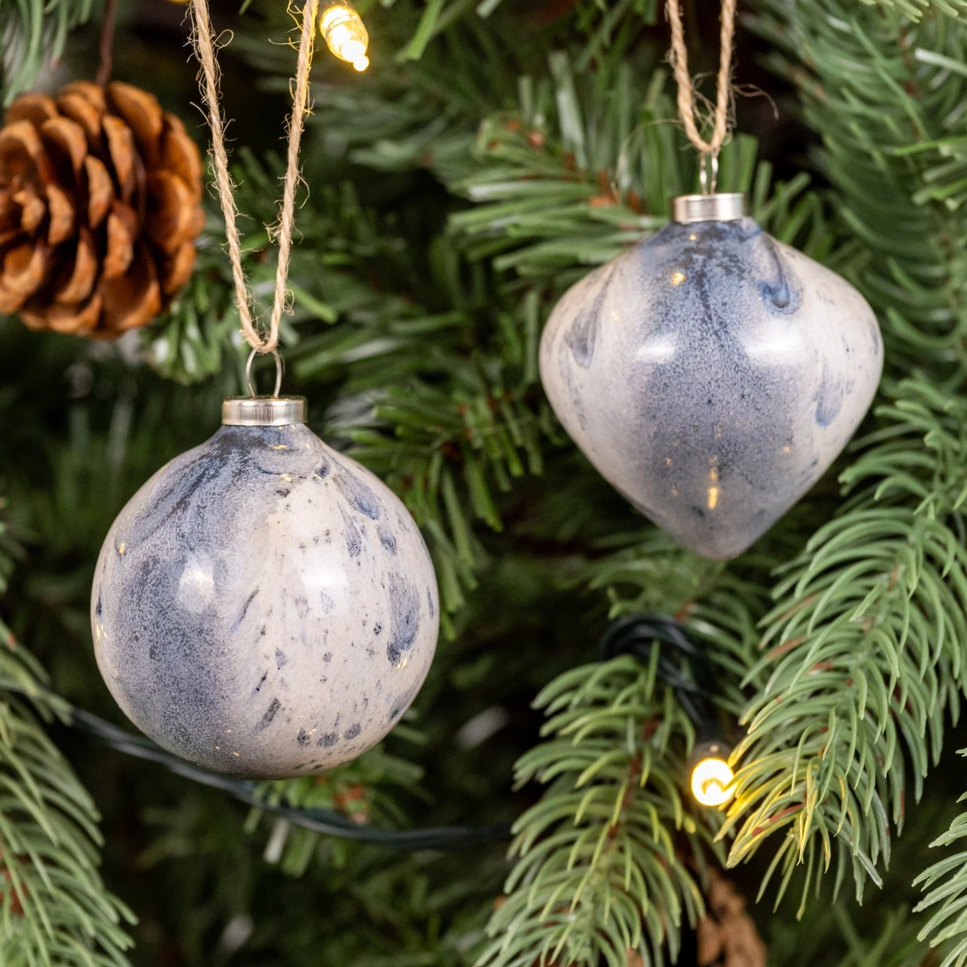 White & Grey Hand-Painted Ceramic Bauble | Diamond Shape - Image 6
