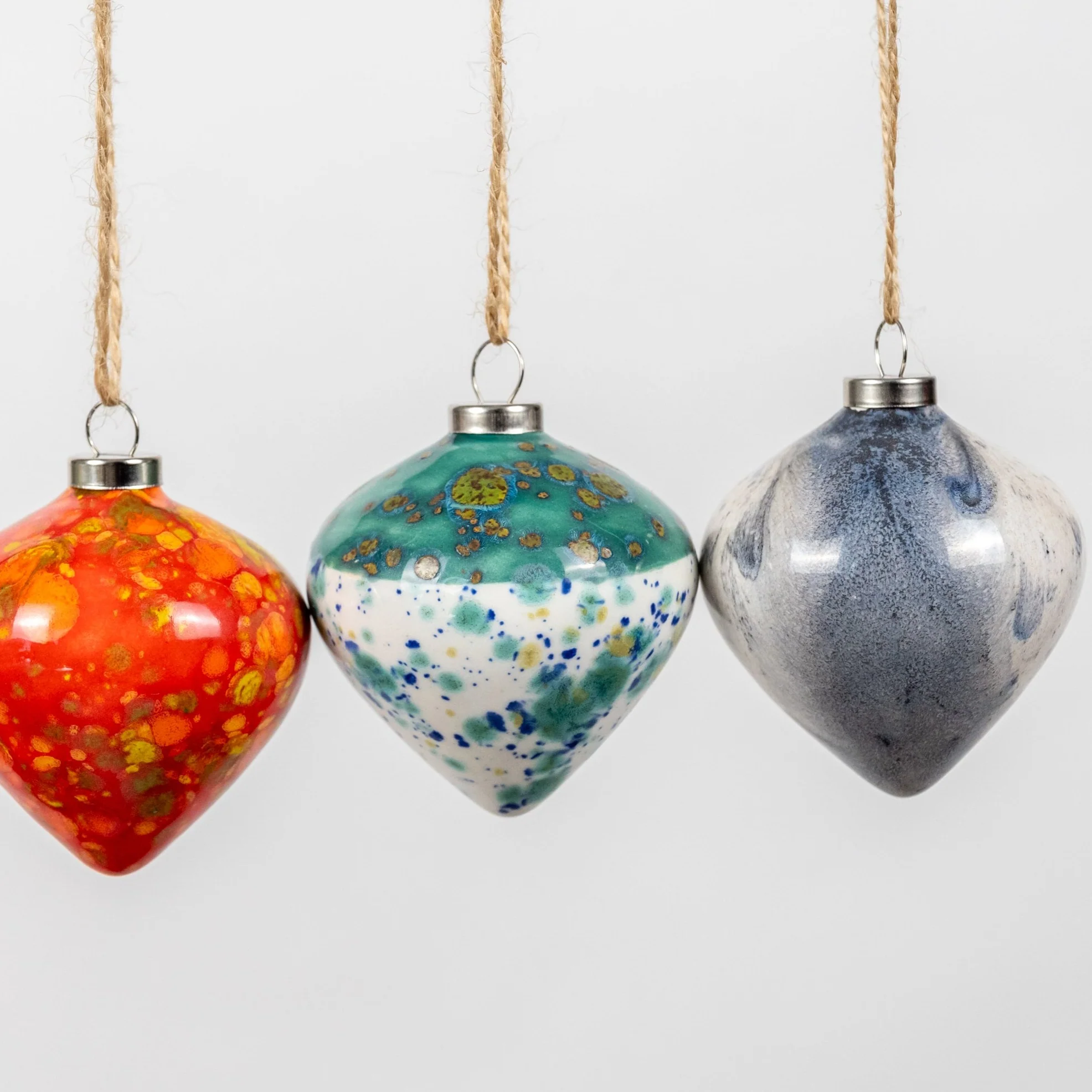 White & Grey Hand-Painted Ceramic Bauble | Diamond Shape - Image 7