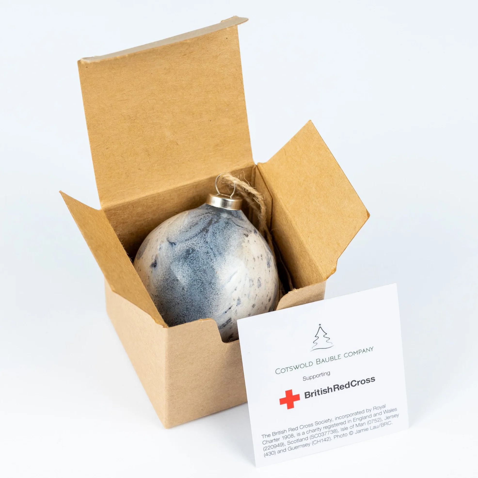 White & Grey Hand-Painted Ceramic Bauble | Round Shape - Image 2