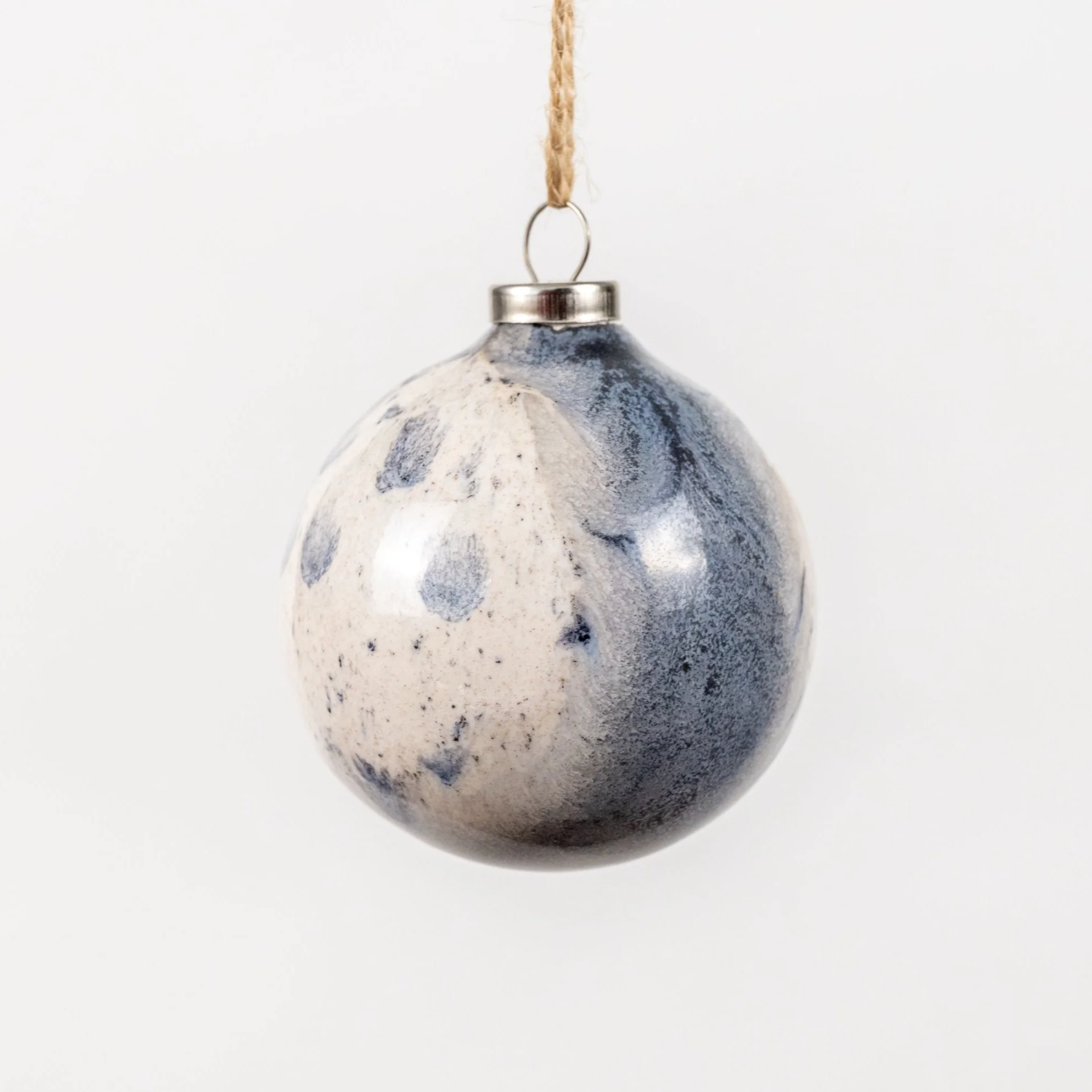 White & Grey Hand-Painted Ceramic Bauble | Round Shape - Image 5