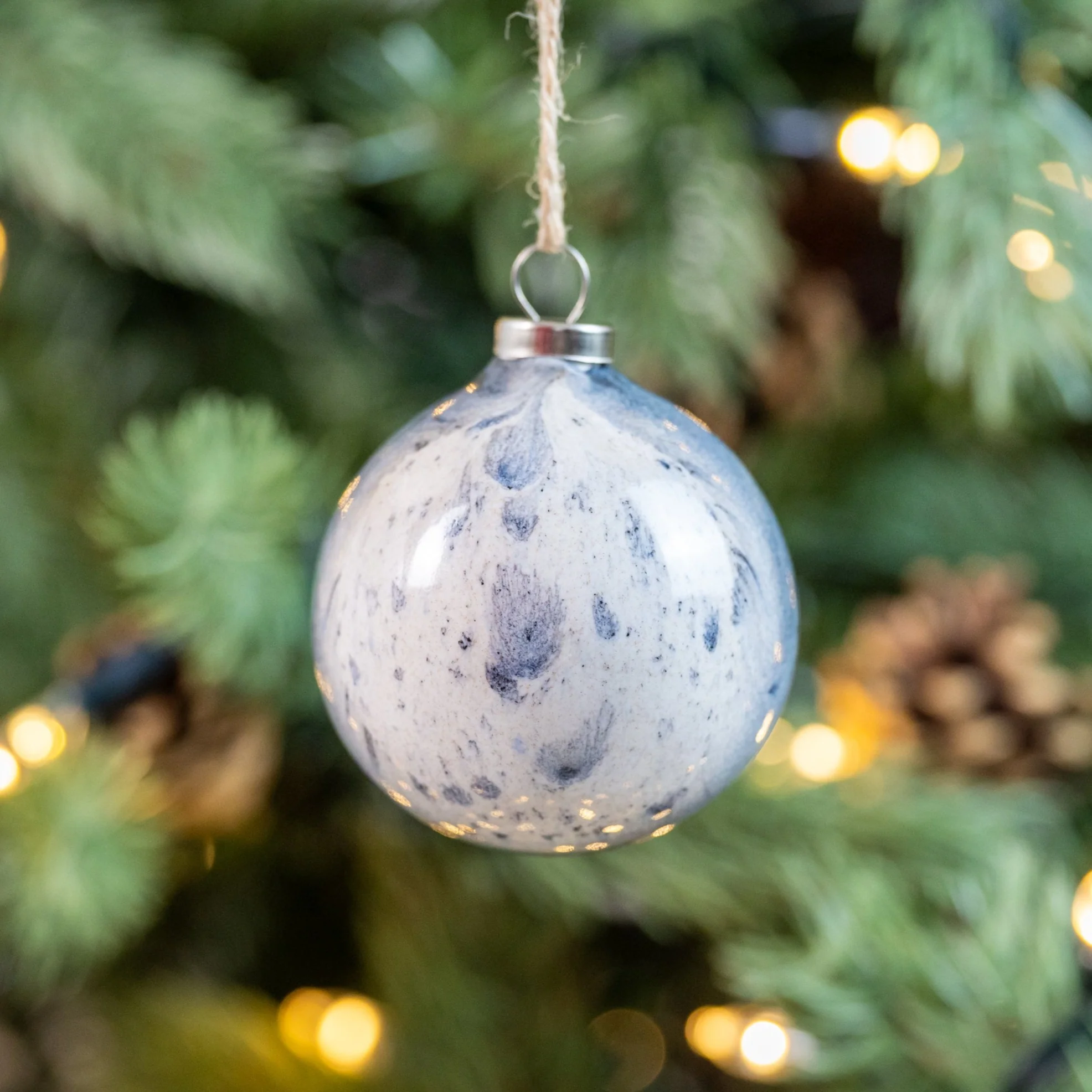 White & Grey Hand-Painted Ceramic Bauble | Round Shape - Image 6