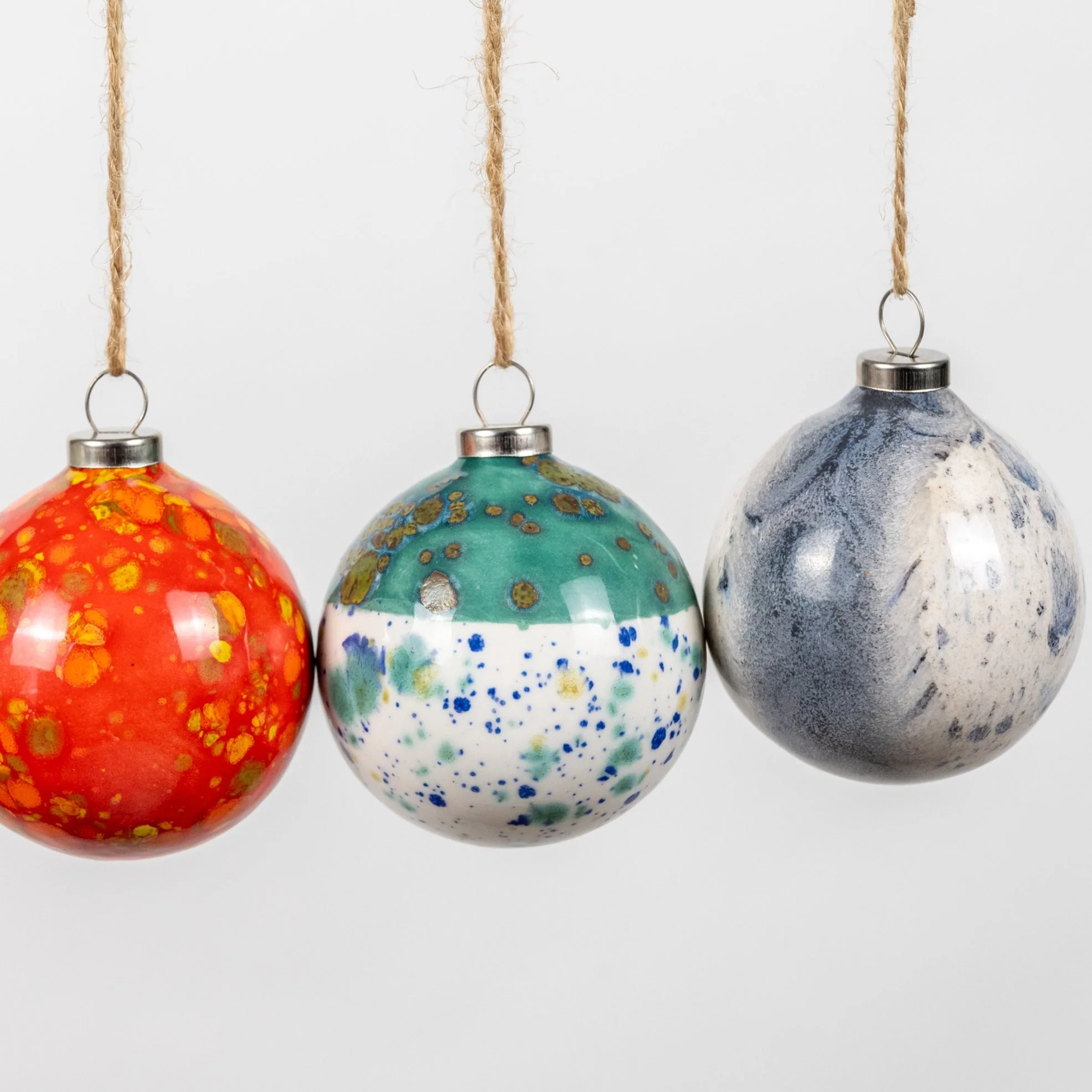 White & Grey Hand-Painted Ceramic Bauble | Round Shape - Image 7
