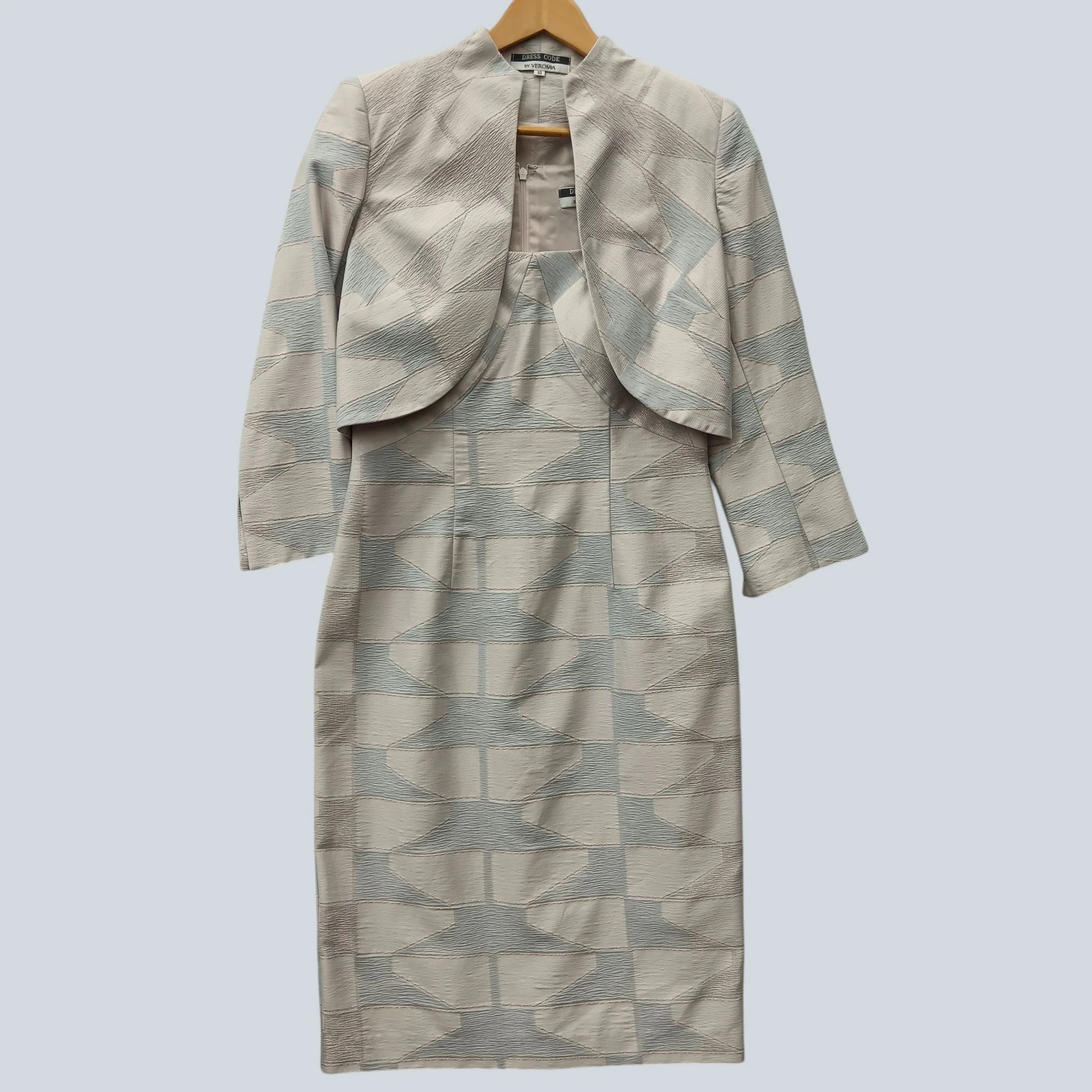 Dress Code by Veromia Mother of Bride Outfit Blue and Cream  Geometric Pattern UK 10 Womenswear | Pre-loved