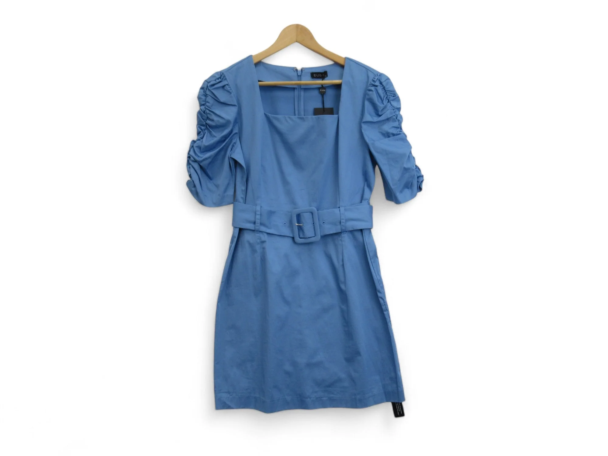 Dusk UK 12 Blue Puff Sleeve Belted Dress Womenswear | Preloved