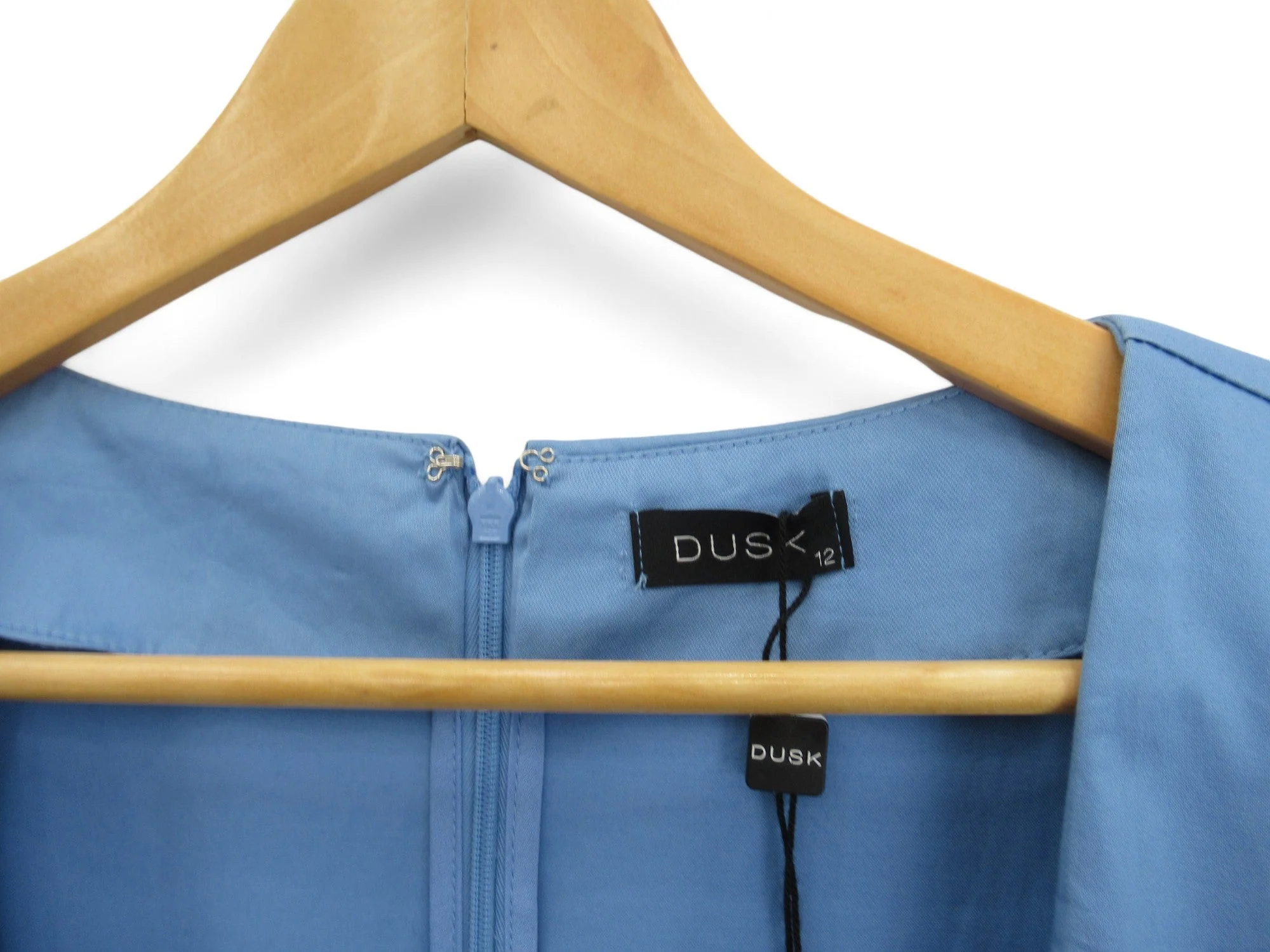 Dusk UK 12 Blue Puff Sleeve Belted Dress Womenswear | Preloved - Image 4
