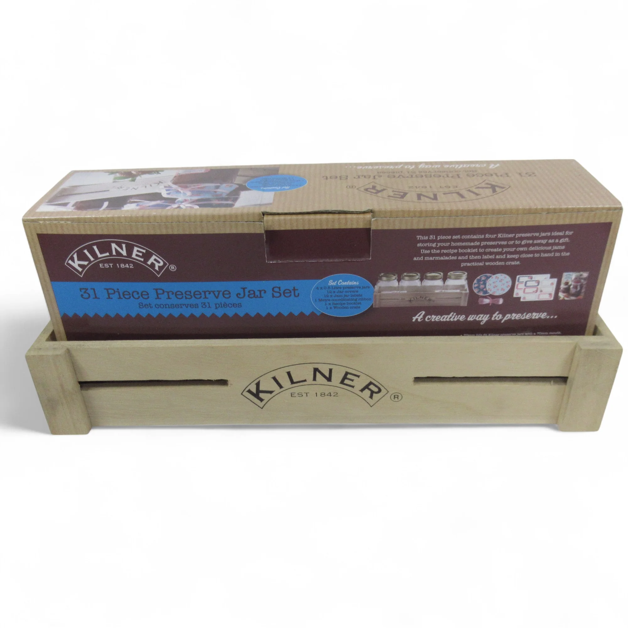 Kilner 31 Piece Preserve Jar Set Clear Glass Wooden Crate | Pre-loved - Image 3