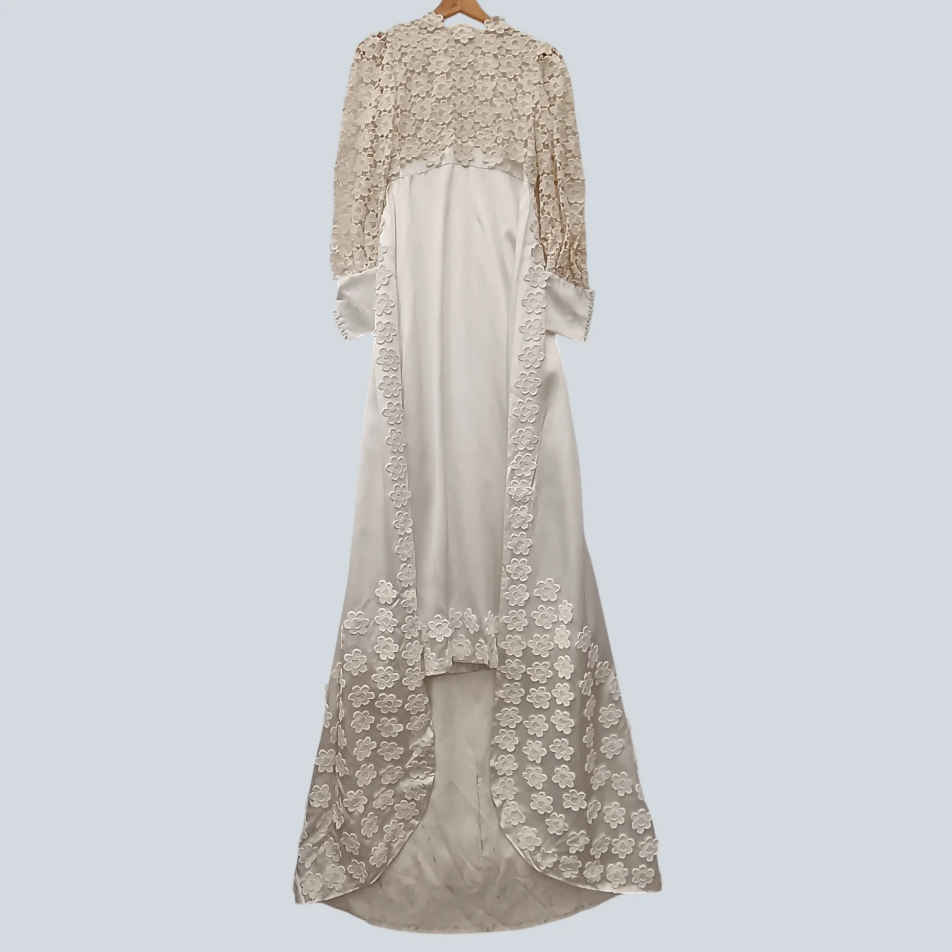 Empire Style Wedding Dress White Satin Floral Detailed Double Back UK M  Womenswear | Pre-loved