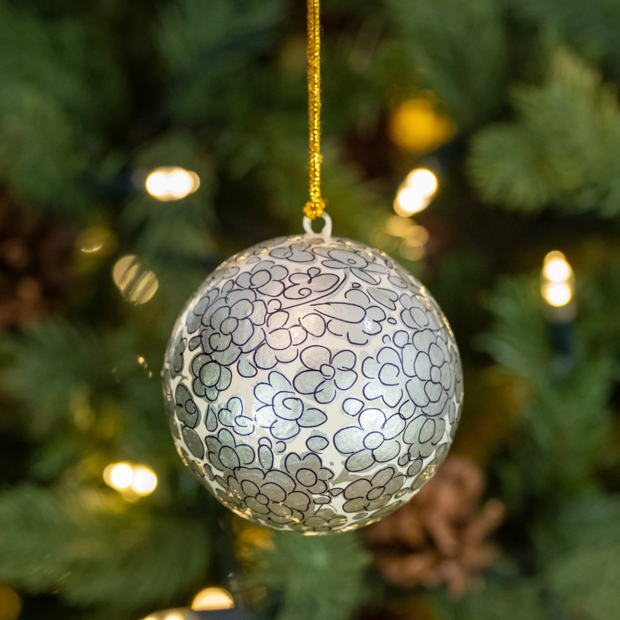Enchanted Silver Hand Painted Christmas Bauble | British Red Cross Shop