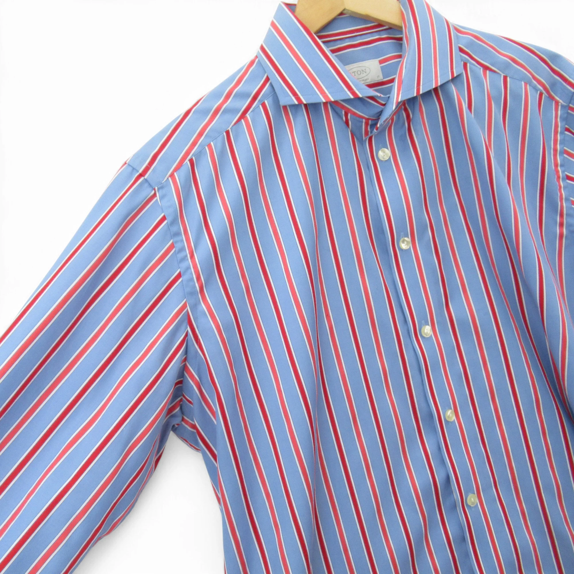 Eton Contemporary Striped Shirt Vintage Blue Red Menswear | Pre-loved - Image 3