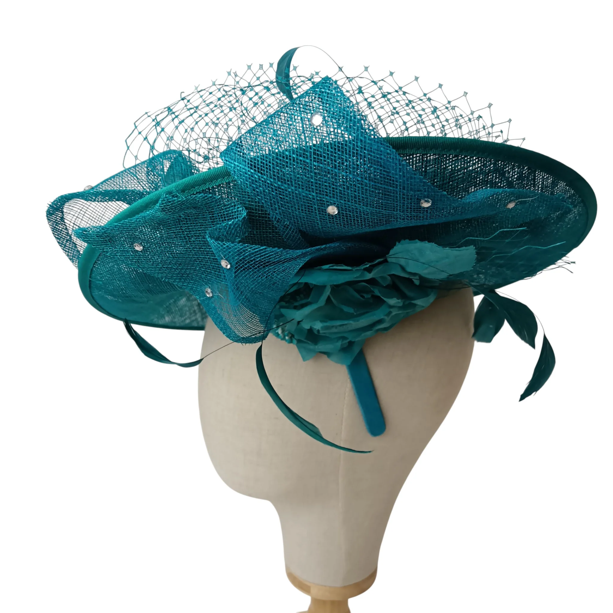 Evelyn Anne Teal Blue Ladies Special Occasion Wedding Fascinator Womenswear | Pre-loved - Image 2
