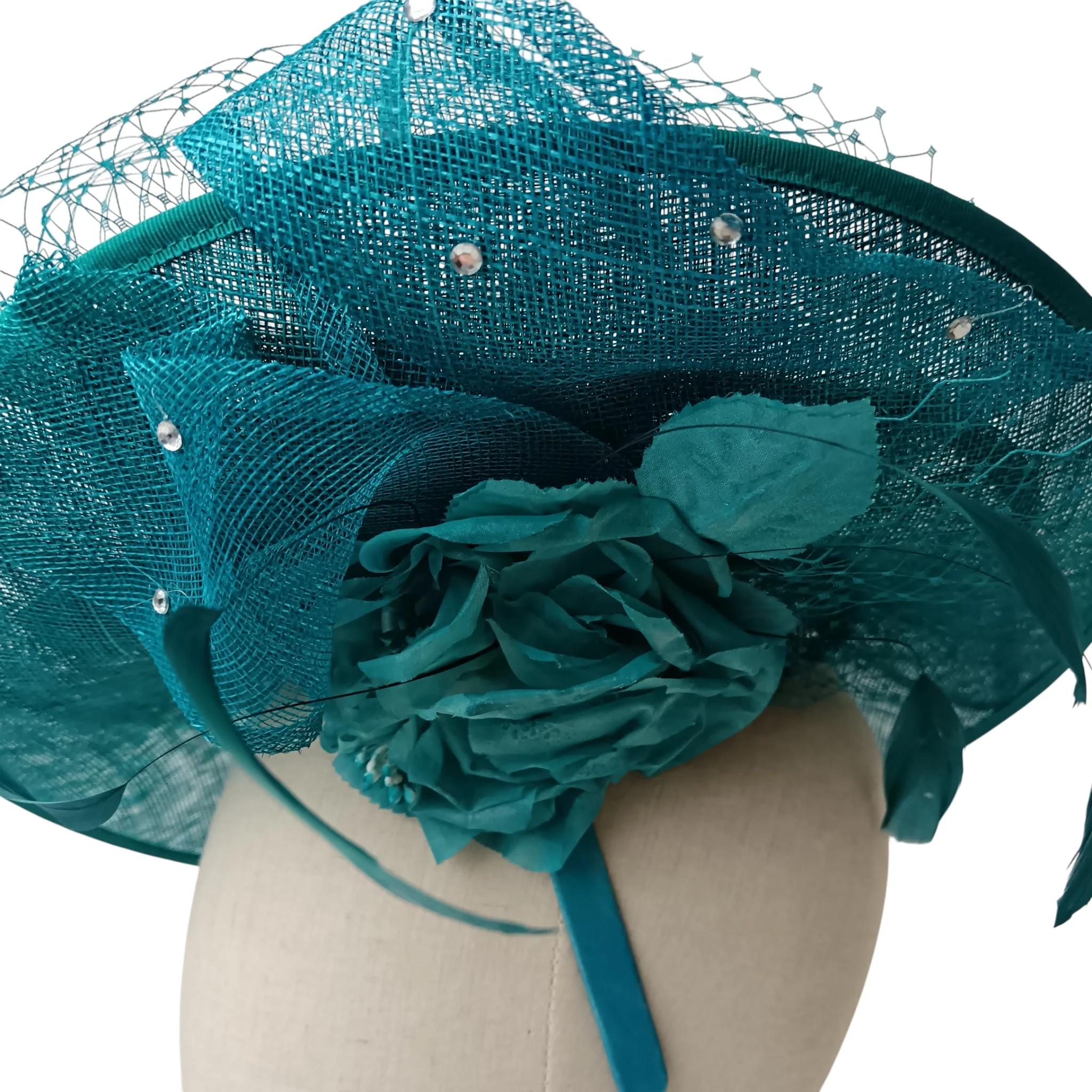 Evelyn Anne Teal Blue Ladies Special Occasion Wedding Fascinator Womenswear | Pre-loved - Image 5