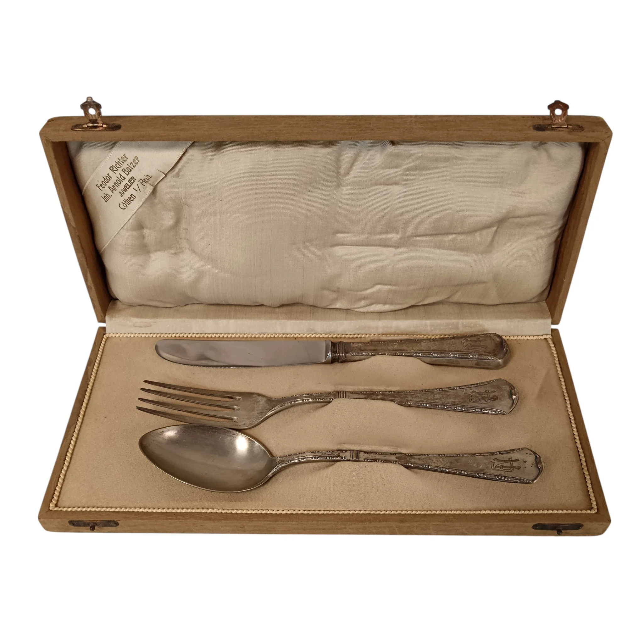 F. Richter Three Piece Cutlery Set 80% Silver Engraved Design | Pre-loved