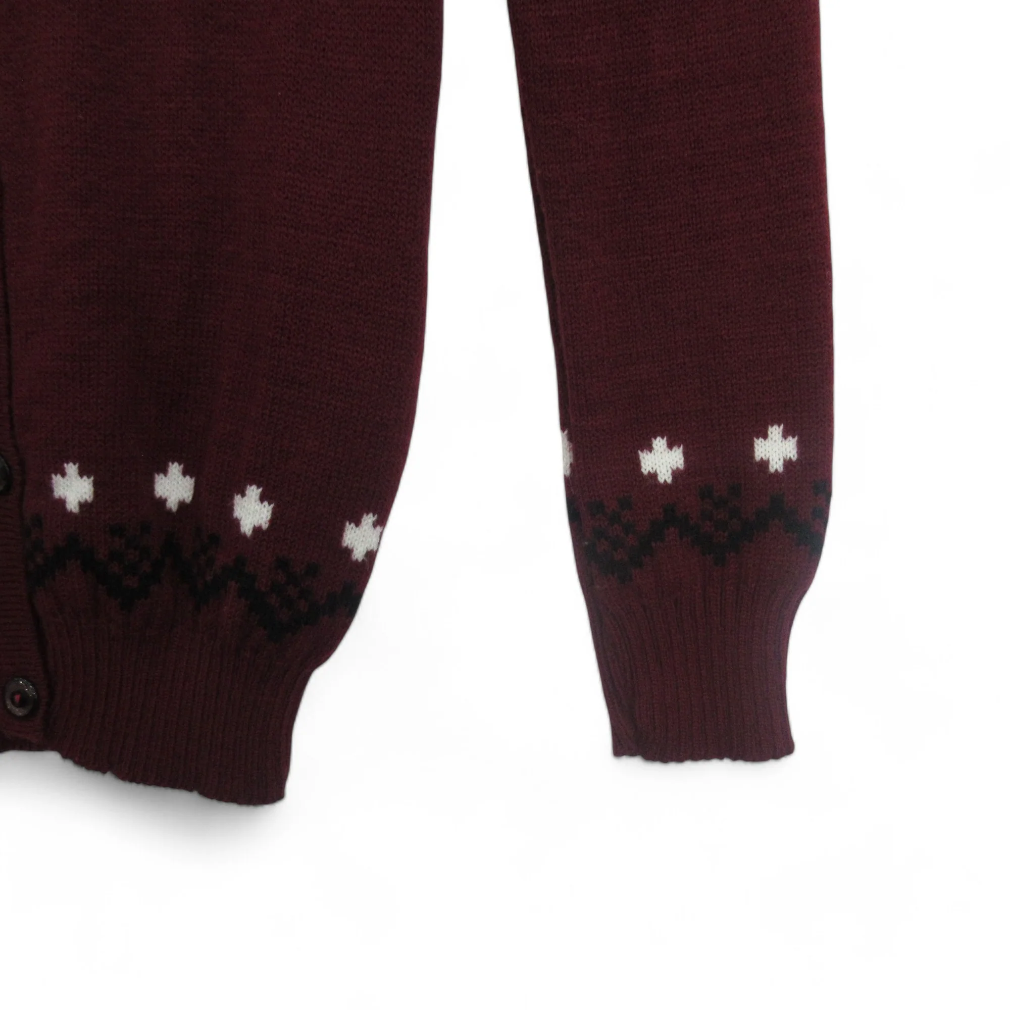 Fair Isle Vintage 8/10 Burgundy Knit Cardigan Womenswear | Preloved - Image 3
