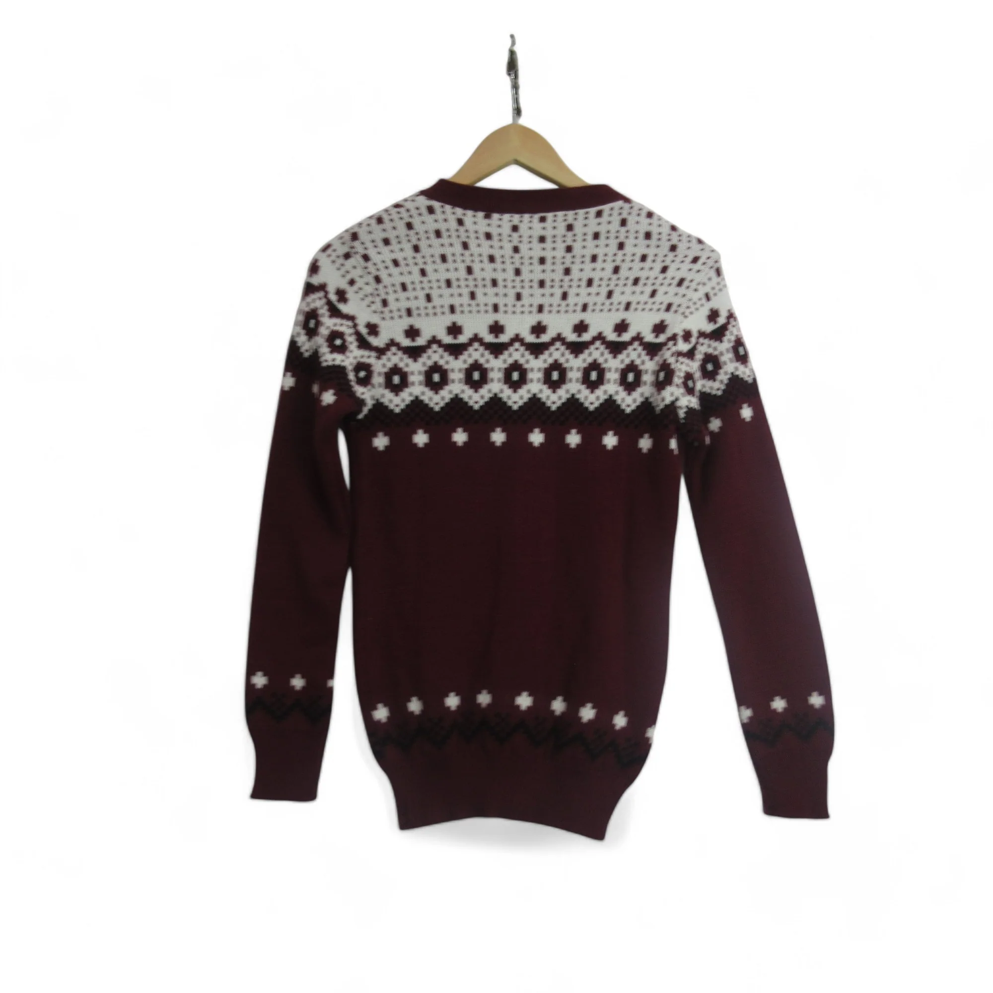 Fair Isle Vintage 8/10 Burgundy Knit Cardigan Womenswear | Preloved - Image 4