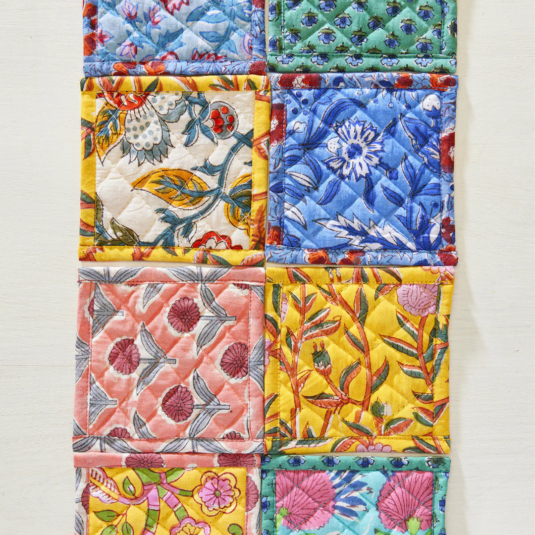 Floral Block Print Quilted Coaster | Namaste - Image 2