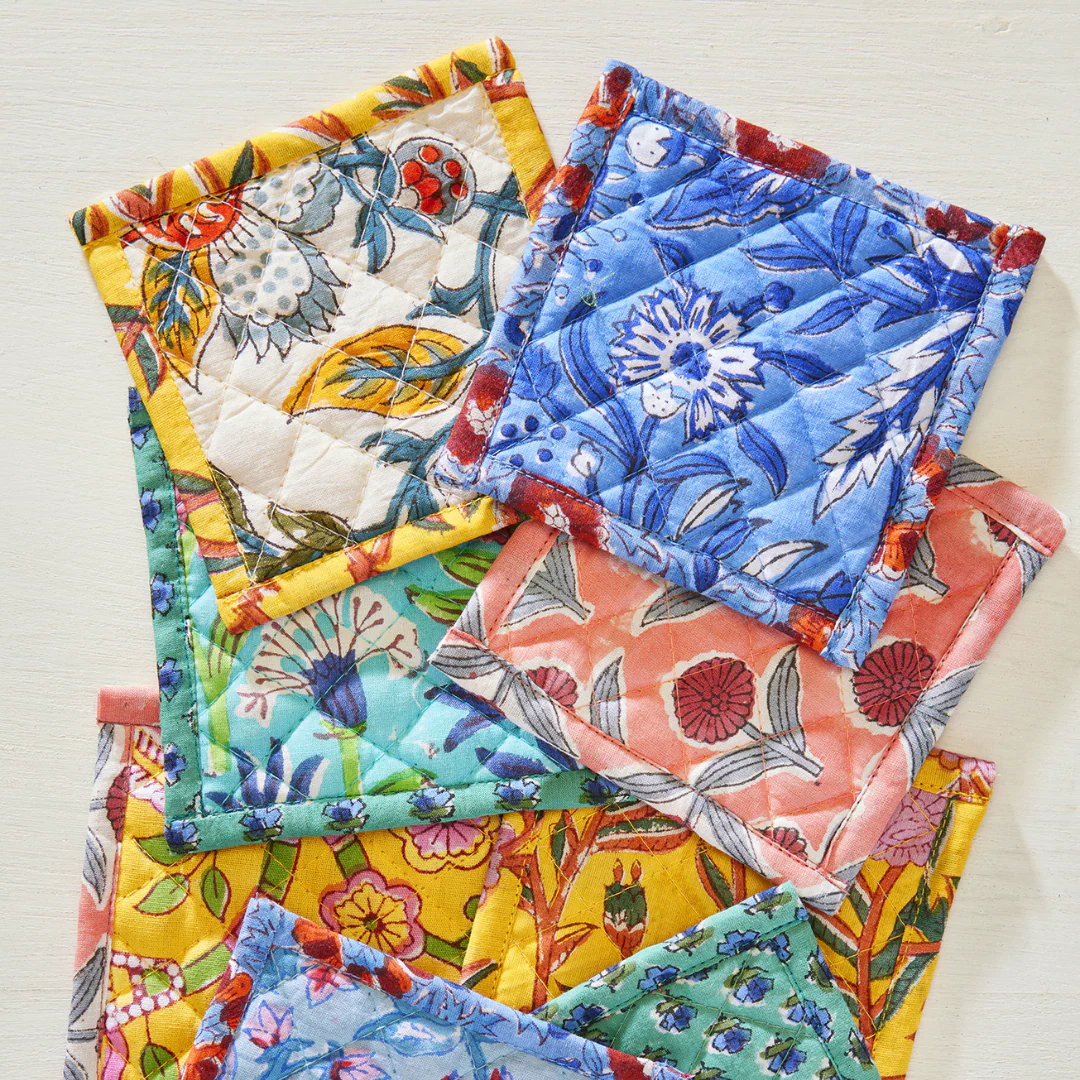 Floral Block Print Quilted Coaster | Namaste - Image 3