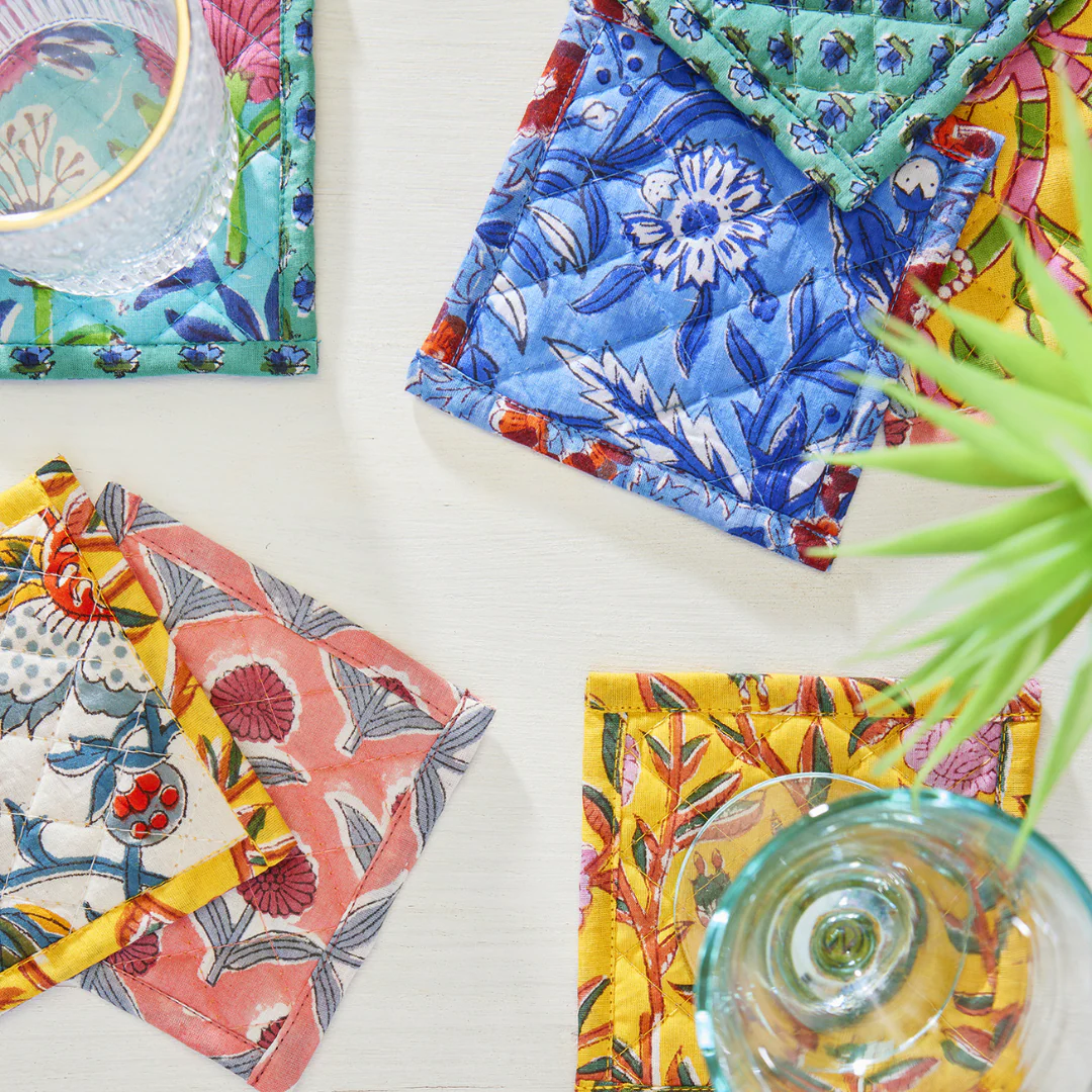 Floral Block Print Quilted Coaster | Namaste - Image 4