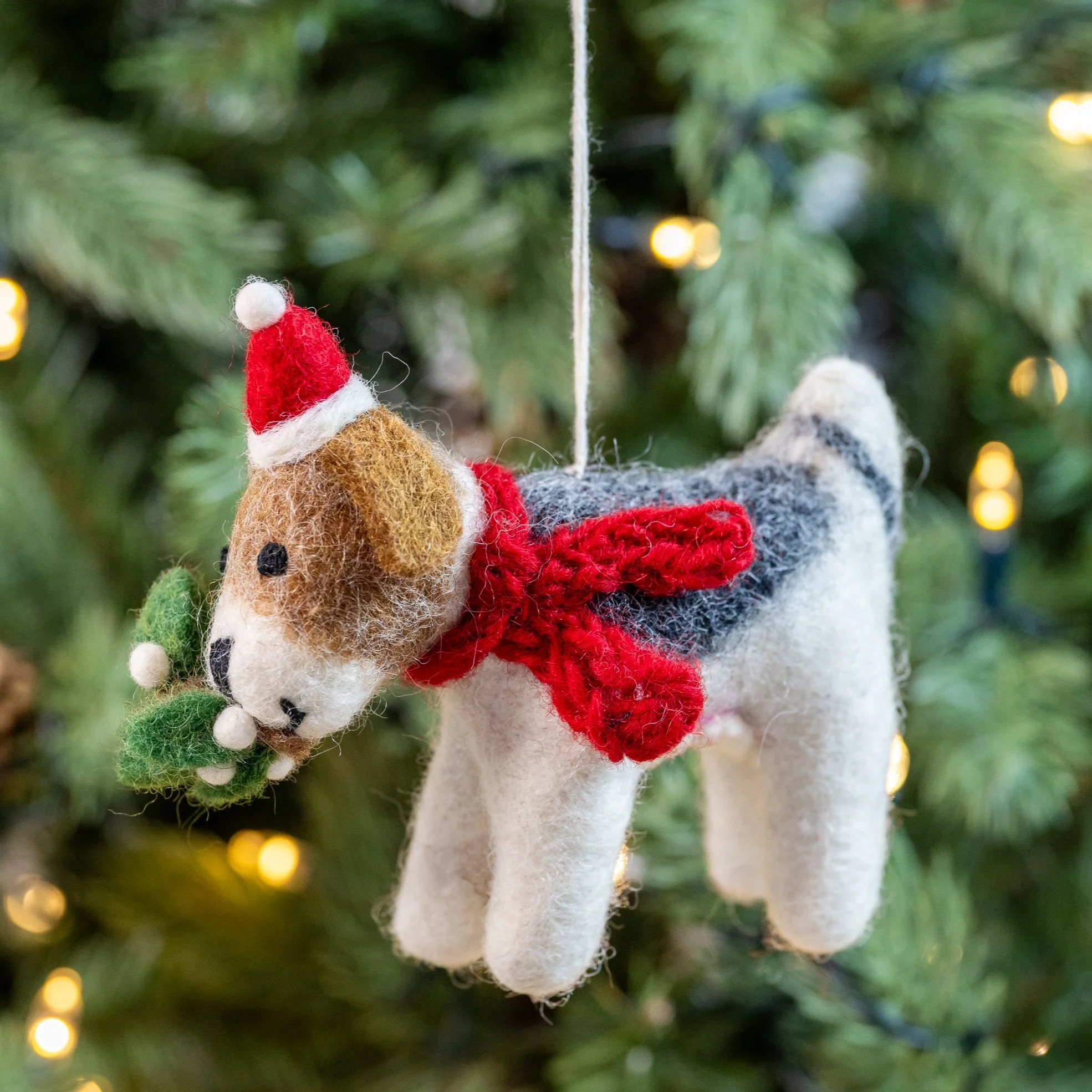 Fox Terrier with Mistletoe Sprig | Handmade Christmas Decoration - Image 2
