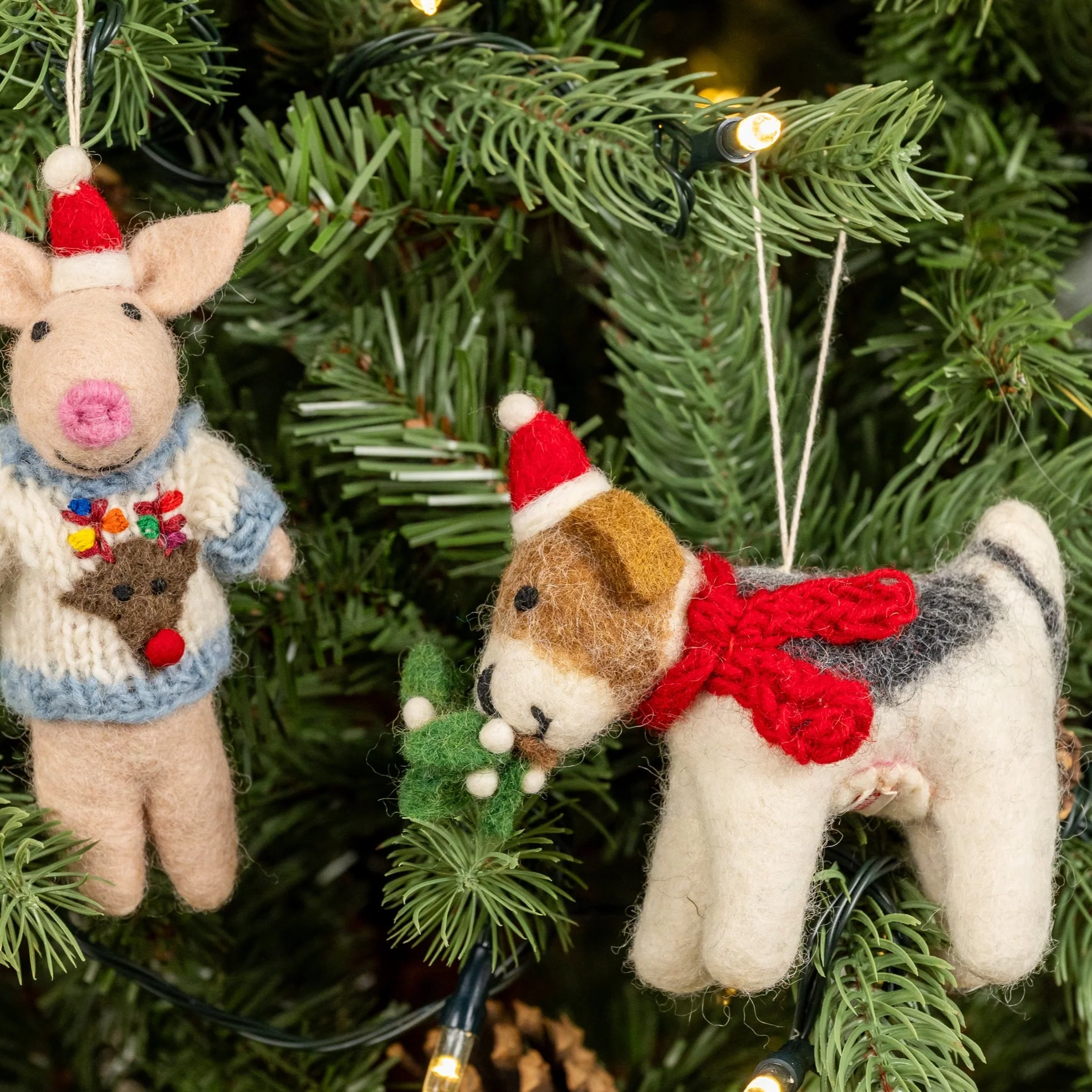Fox Terrier with Mistletoe Sprig | Handmade Christmas Decoration - Image 4