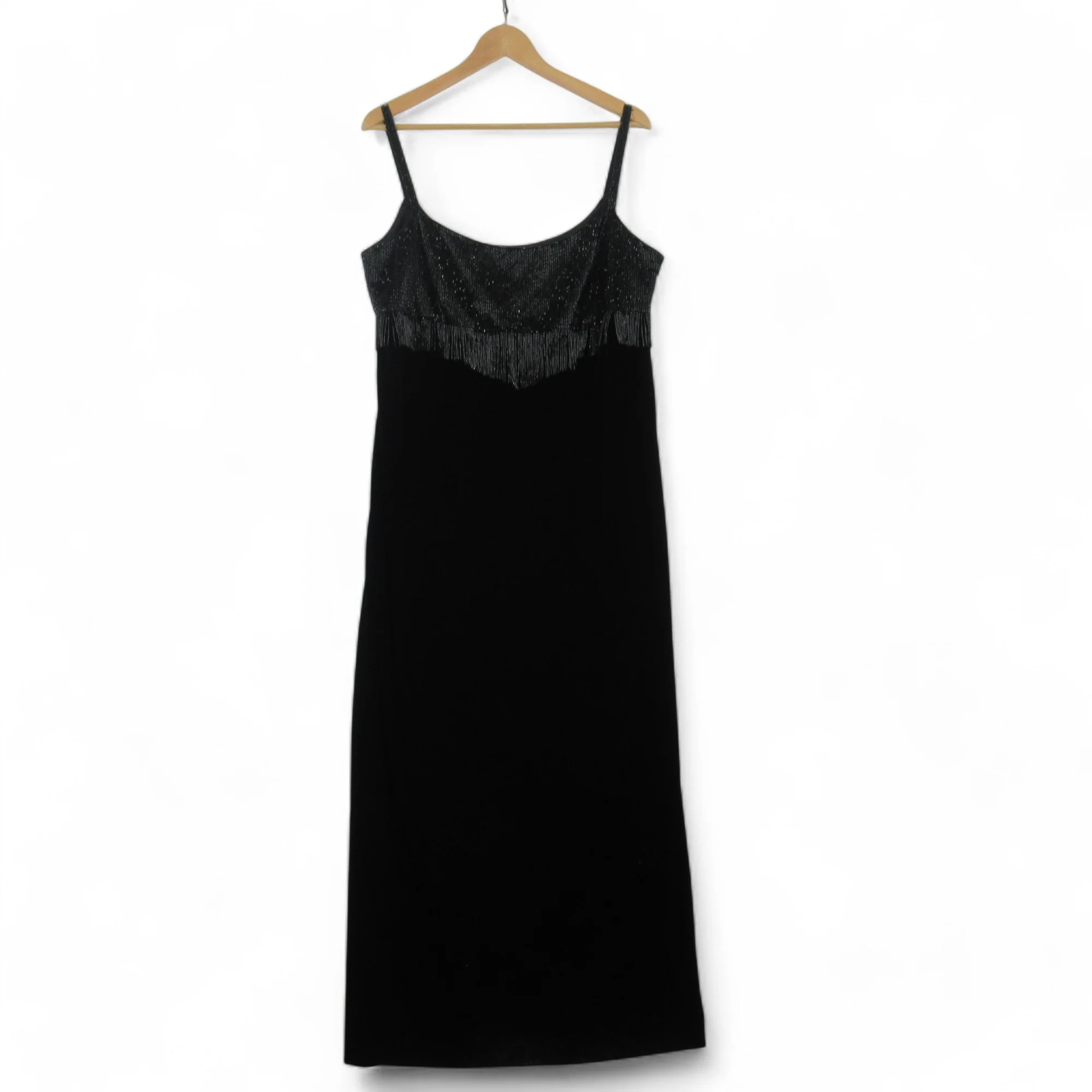 Frank Usher UK 18 Black Beaded Vintage Velvet Dress Womenswear | Preloved