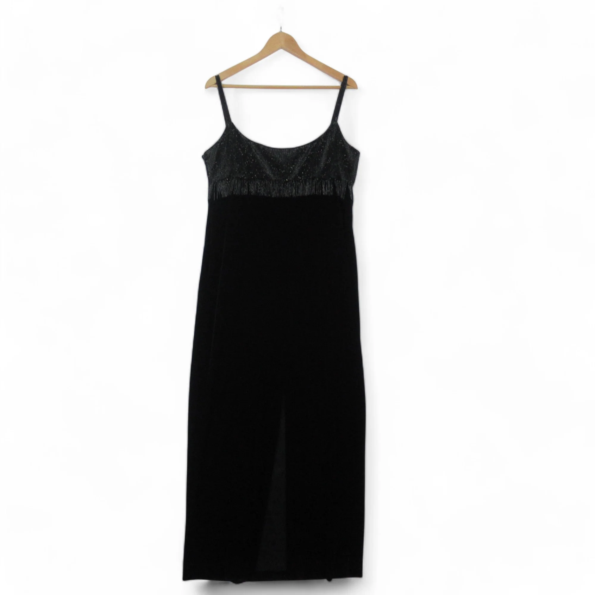 Frank Usher UK 18 Black Beaded Vintage Velvet Dress Womenswear | Preloved - Image 3