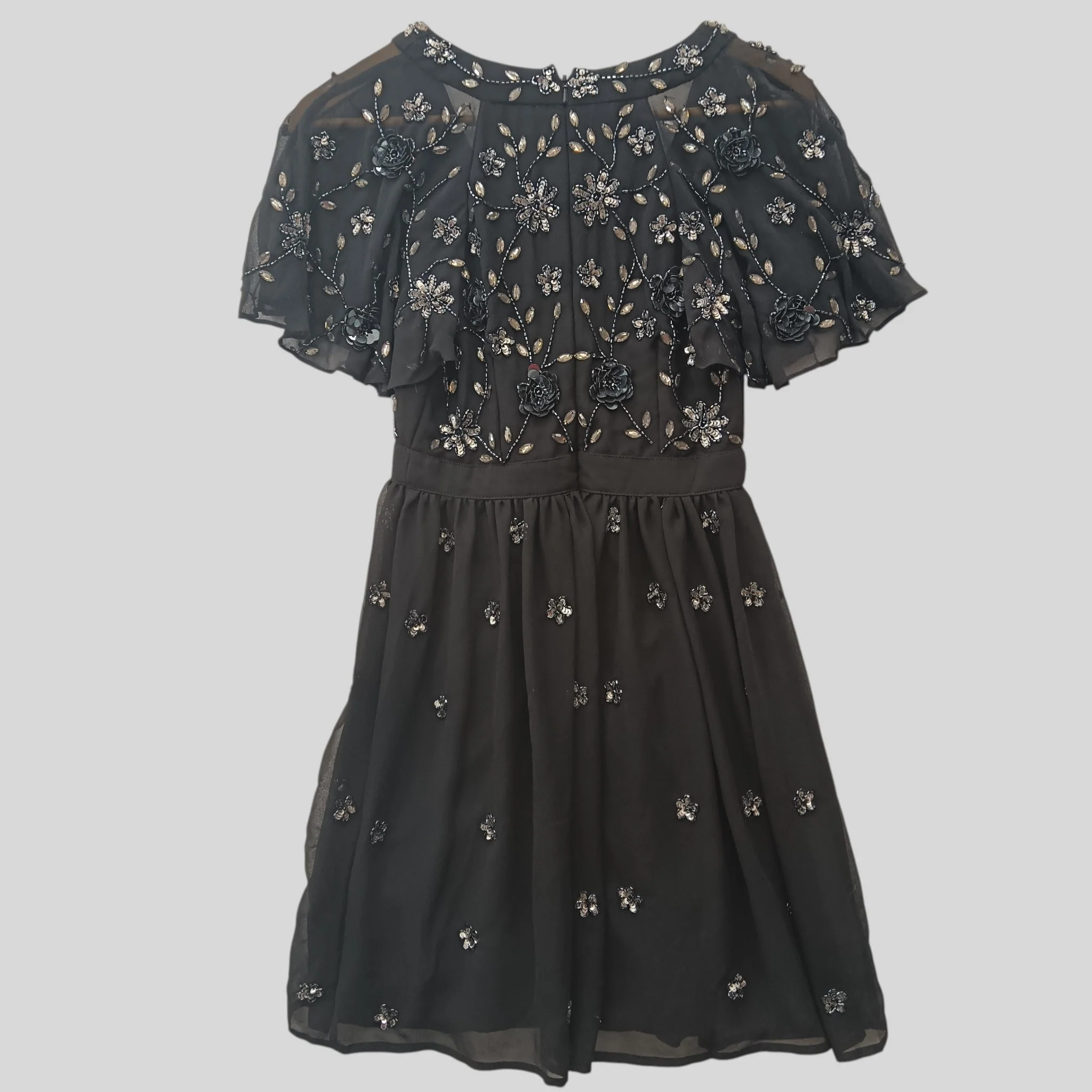 Froch and Frill Black Embellished Ladies Special Occasion Knee Length Dress Short Angel Sleeve UK 6 Womenswear | Pre-loved - Image 2