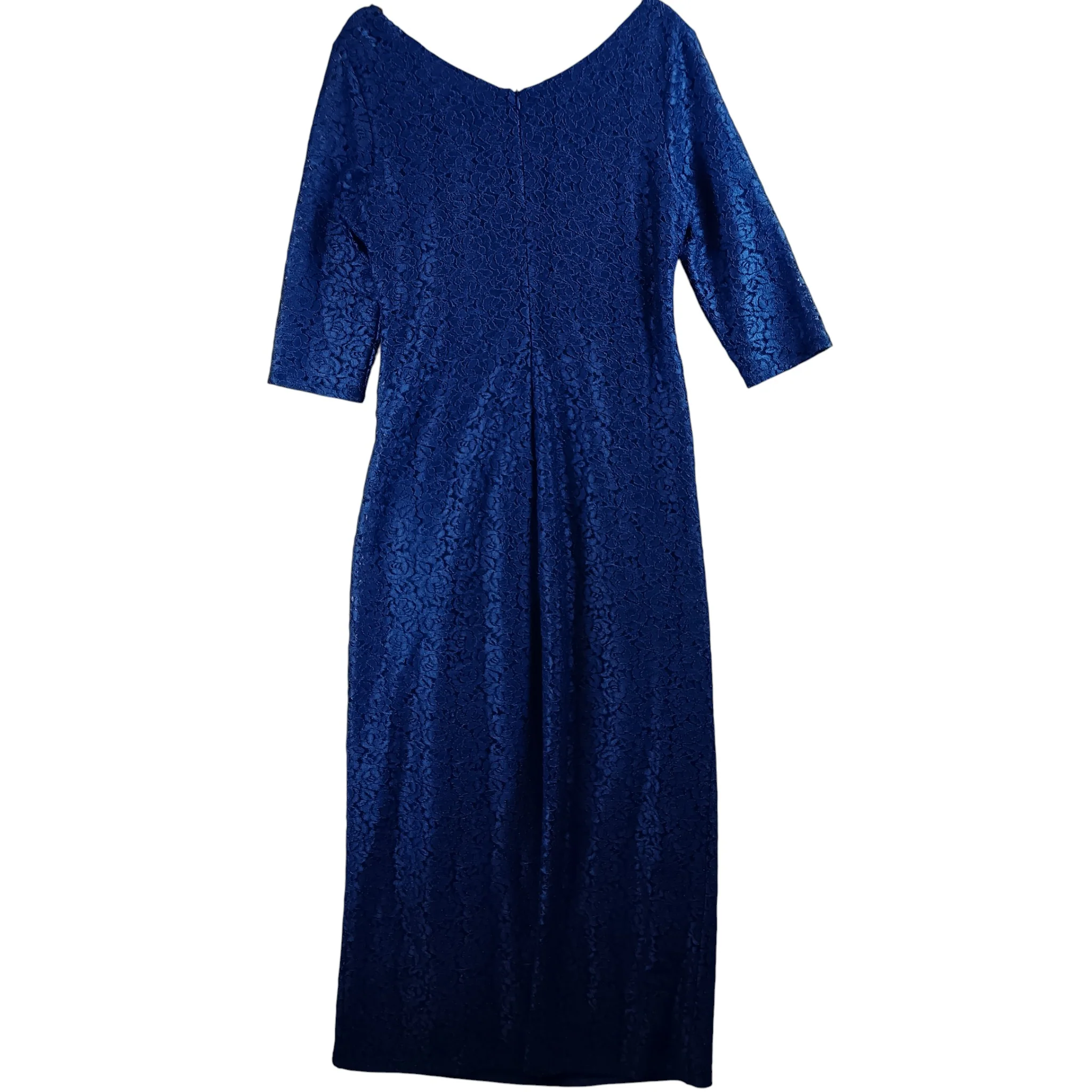 Gina Bacconi Royal Blue Lace Full Length V-Neck Draped Sleeved Dress UK 18 - Tags On Womenswear | Pre-loved - Image 2