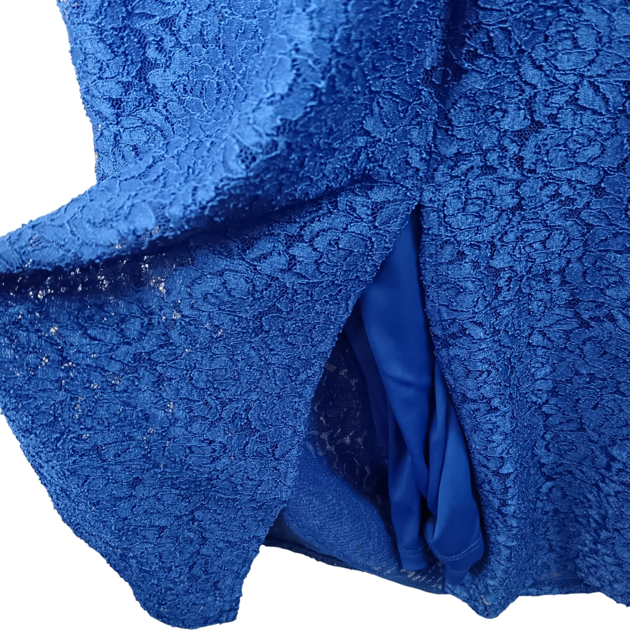 Gina Bacconi Royal Blue Lace Full Length V-Neck Draped Sleeved Dress UK 18 - Tags On Womenswear | Pre-loved - Image 6