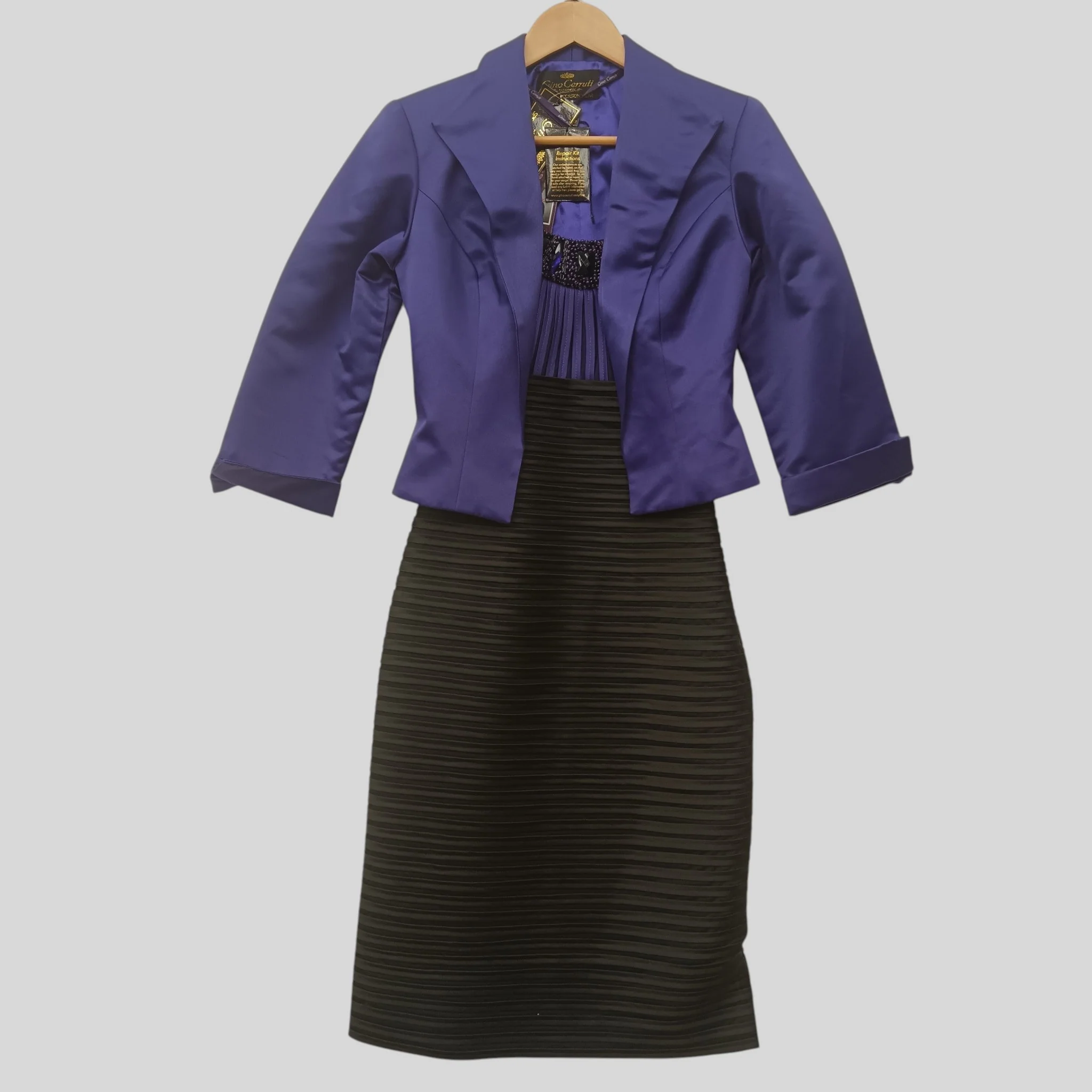 Gino Cerutti Mother of Bride Purple & Black  Dress With Matching Jacket  UK XS  -Tags On Womenswear | Pre-loved